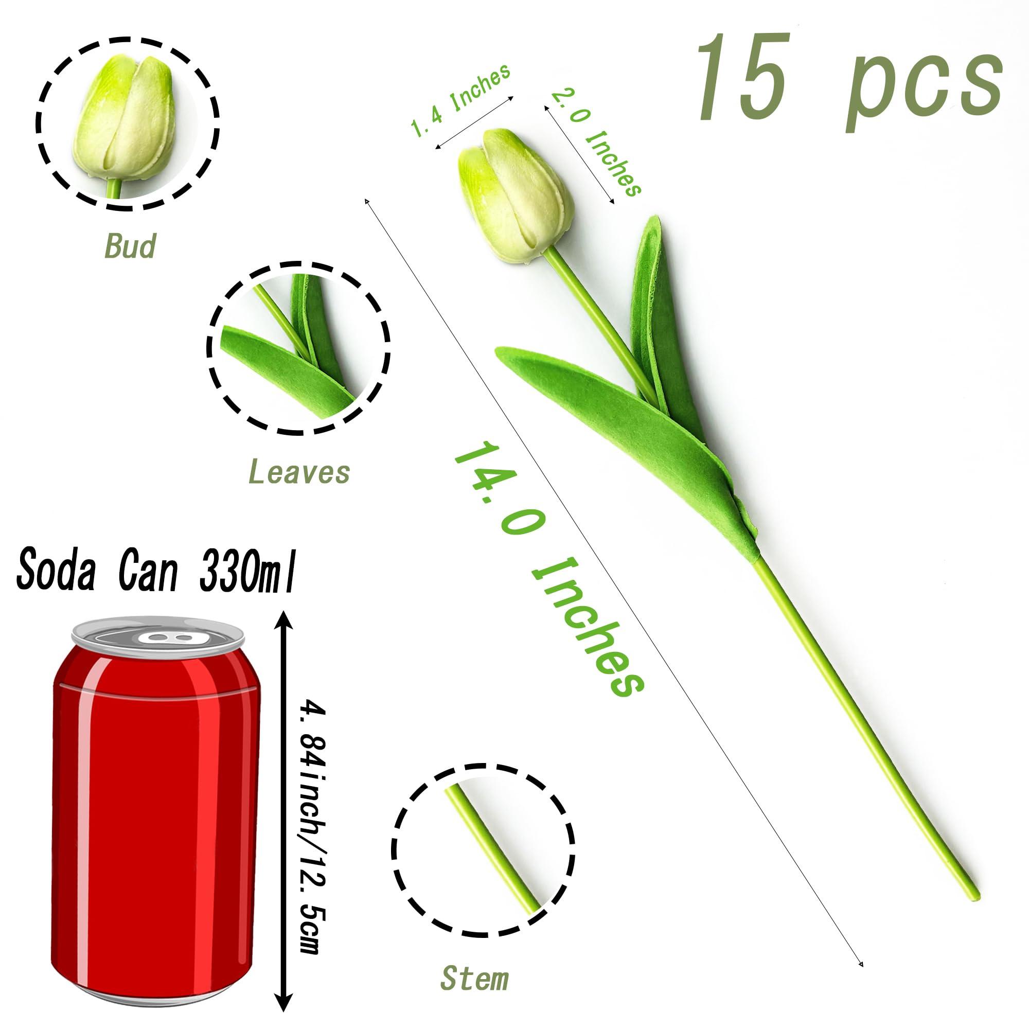 SITUMEIZI Fake Flowers Tulips Artificial Silk Flower 15pcs Real Touch 14" for Spring Easter Home Kitchen Wedding Bouquet Bulk Mother's Gift Day Decorations(Assorted Colors,5) - Image 3
