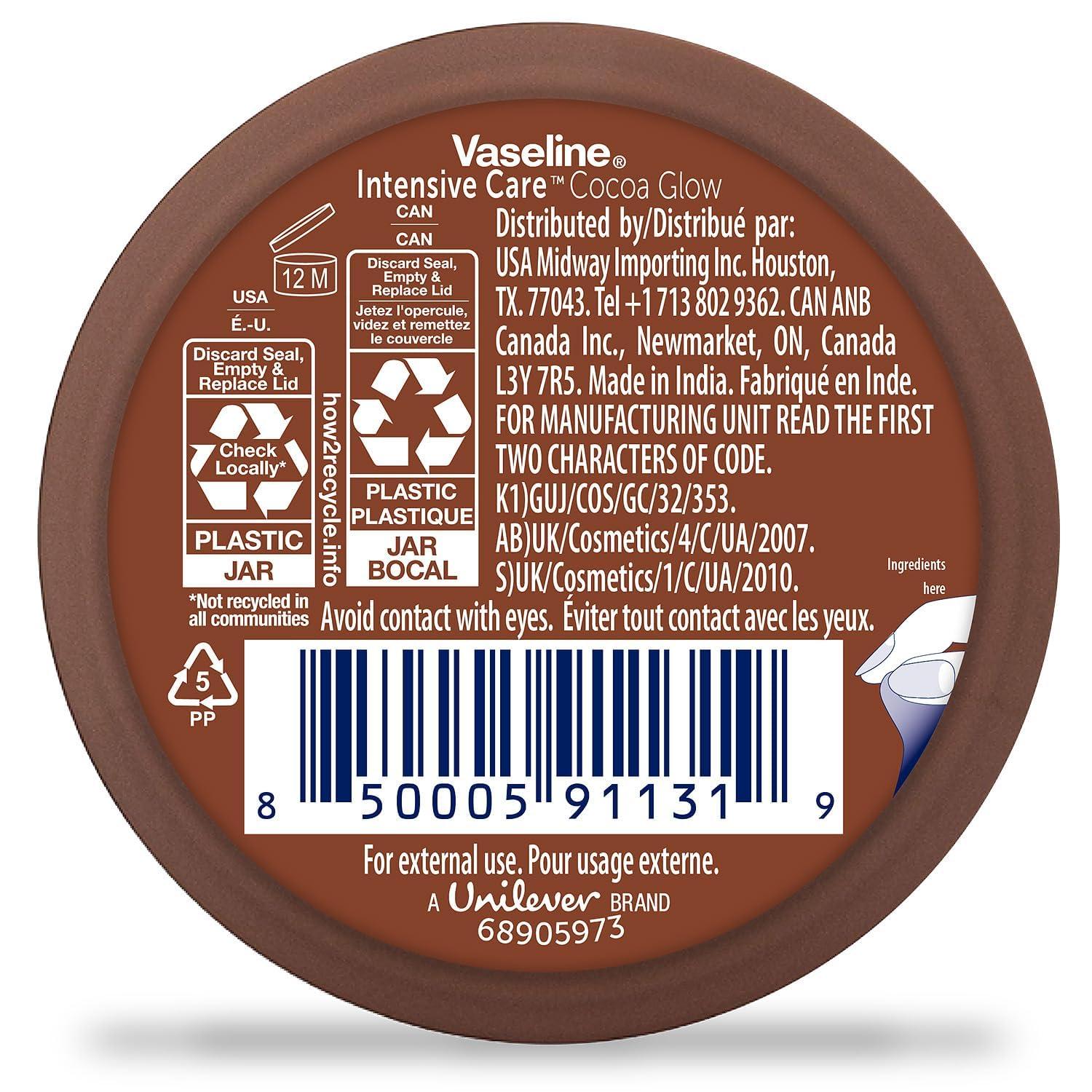 Vaseline Cocoa Glow Body Cream 6-Pack – Pure Cocoa Butter 48H Moisturizing Cream for Dry Skin, Travel-Size, 2.53 Fl Oz Ea - Image 2
