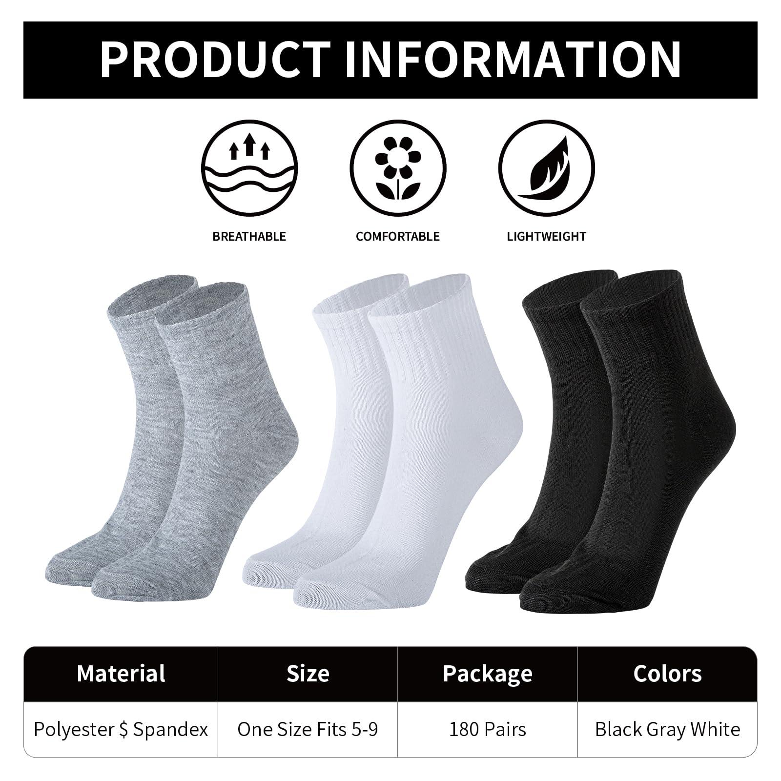 Usavemo 180 Pairs Men's Socks Bulk Pack - Athletic & Casual Quarter Ankle Moisture Wicking Socks for Unisex Adults - Image 4