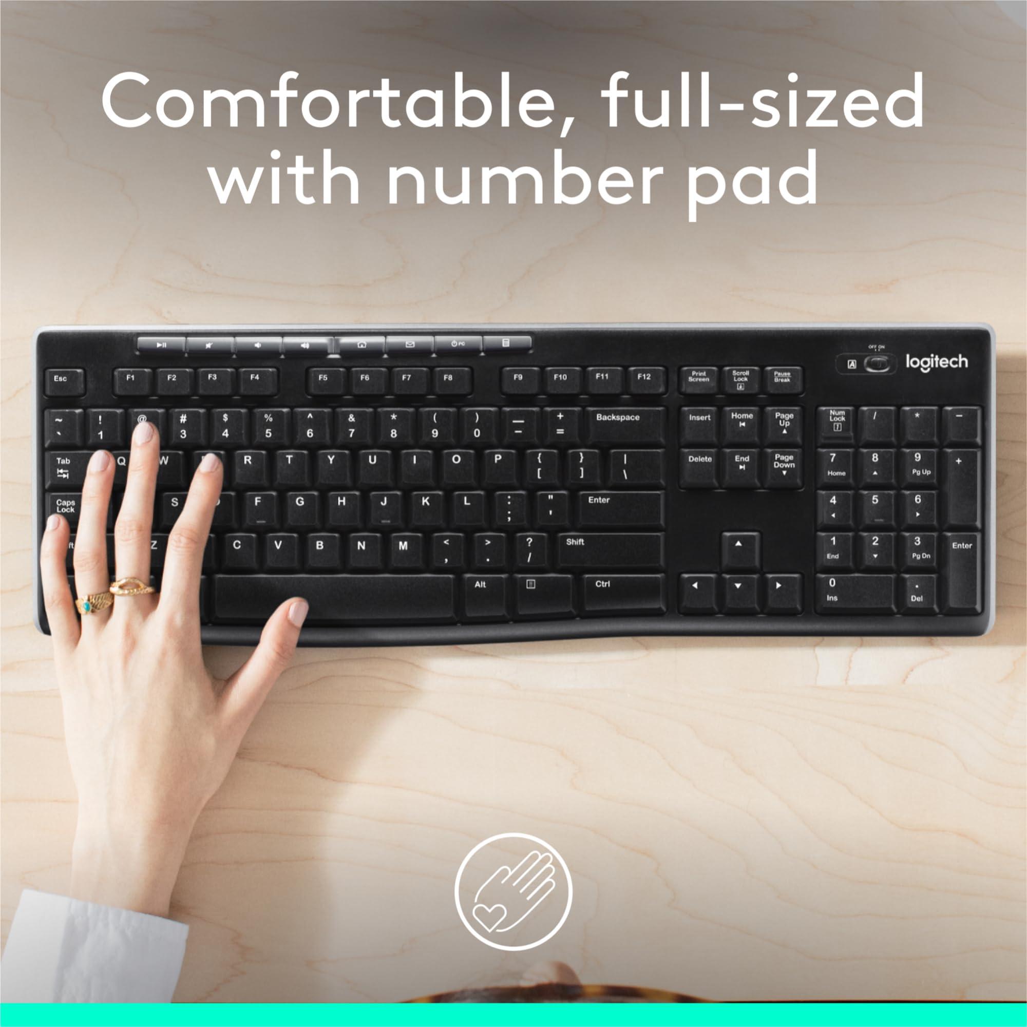 Logitech K270 Wireless Keyboard for Windows, 2.4 GHz Wireless, Full-Size, Number Pad, 8 Multimedia Keys, 2-Year Battery Life, Compatible with PC, Laptop, Black - Image 2