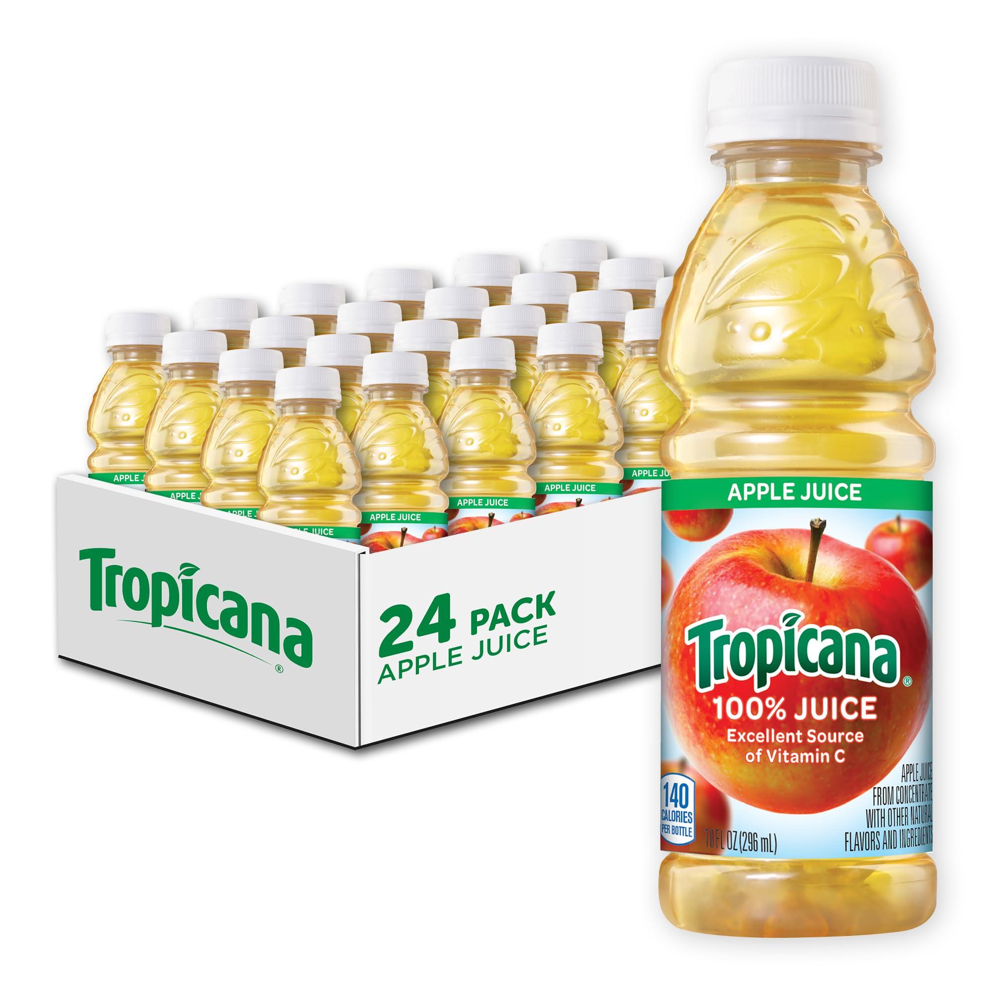 Tropicana 100% Apple Juice, Single Serve, 10 Fl Oz Bottles (Pack of 24) - Real Fruit Juice, Vitamin C Rich, No Added Sugars, No Artificial Flavors