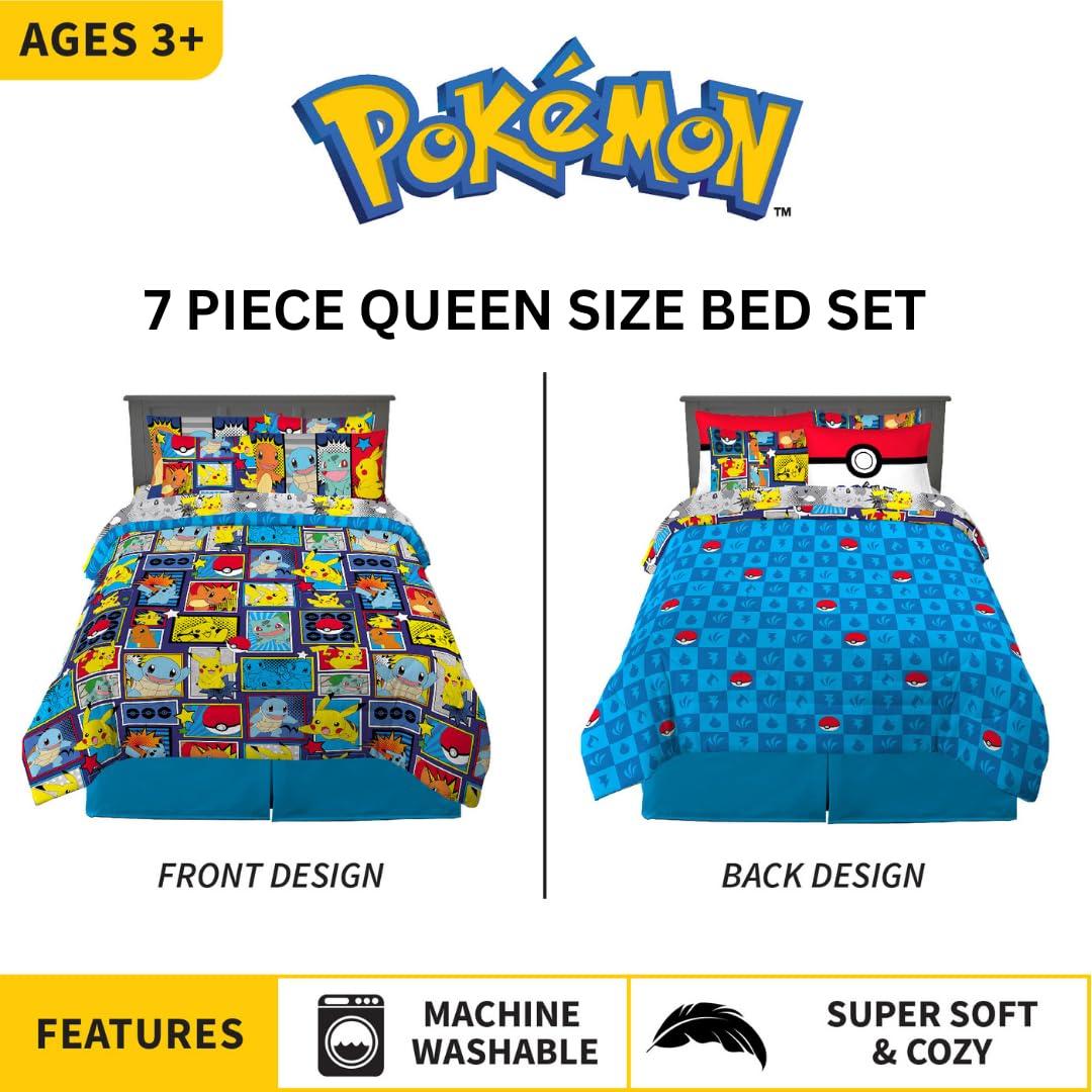 Franco Pokemon Bedding Super Soft Comforter and Sheet Set with Sham, 7 Piece Queen Size, (Official Licensed Product) - Image 3