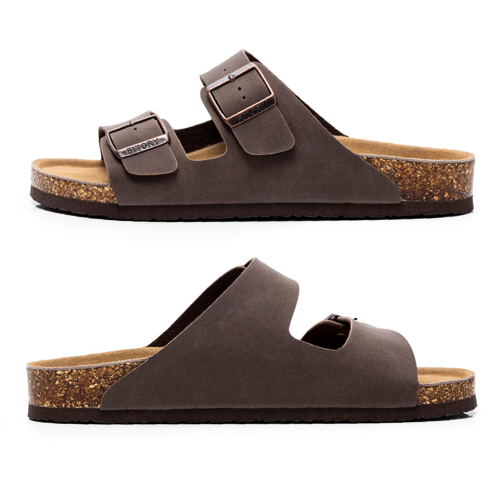 FITORY Mens Leather Insole Sandals with Two Buckles,Open Toe Slides for Indoor and Outdoor Size 7-14.5 - Image 3