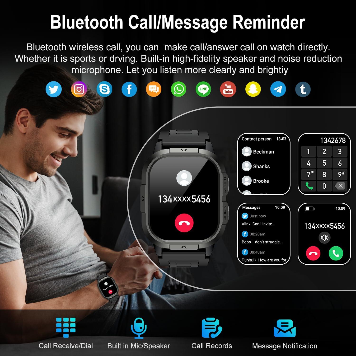 Smart Watch for Men Fitness Tracker: Make/Answer Call Military Smart Watches for Men Digital Watches Run Waterproof Smartwatch Android Phones iPhone Samsung Compatible Heart Rate Monitor Orange Black - Image 2