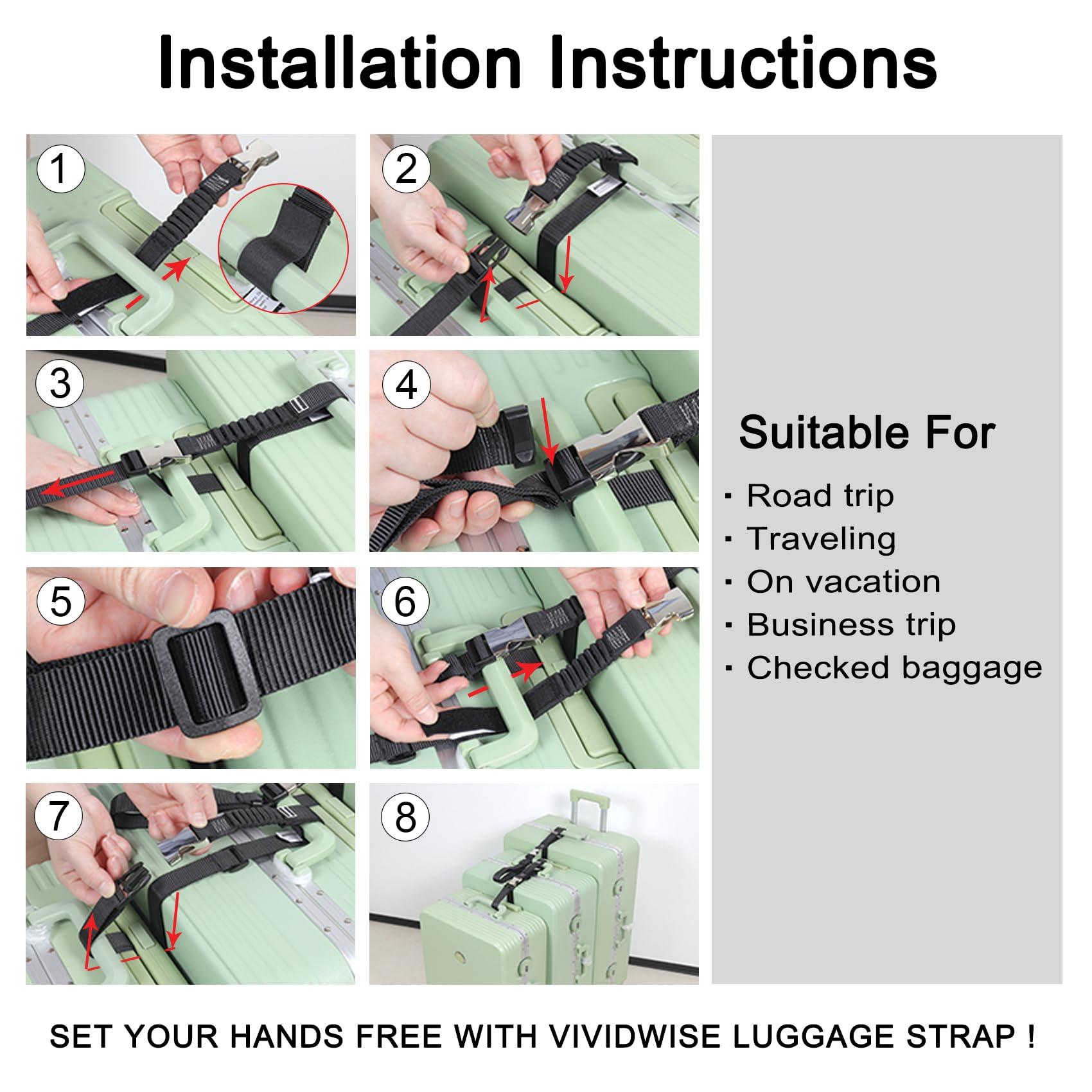 Vividwise Luggage Straps, Stretchable Luggage Connector Straps for Suitcases, Metal Buckle Add A Bag Adjustable Attachment Accessories Belts (Black, Medium) - Image 6