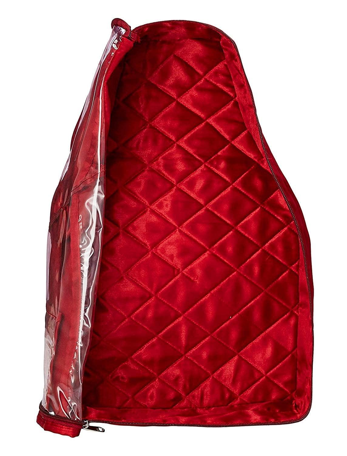 atorakushon Fabric Satin Saree and Blouse Covers Garments Clothes Storage Bag Wardrobe Organizers With Double Zip Lock & Transparent Window Set of 5 Maroon - Image 6