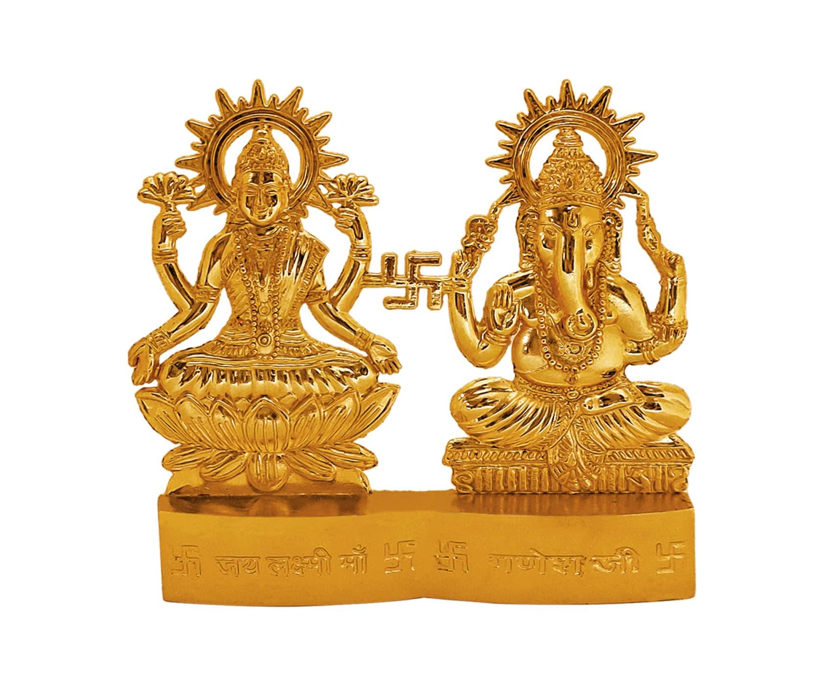 SATVIK 4 inch Lakshmi Ganesha Statue Metal Figurine Laxmi Ganesh Idol Murti Set for Hindu Pooja for Home Mandir Indian Diwali Puja Pujan Decoration. Indian Housewarming Return Gift Items Luxmi idol - Image 5