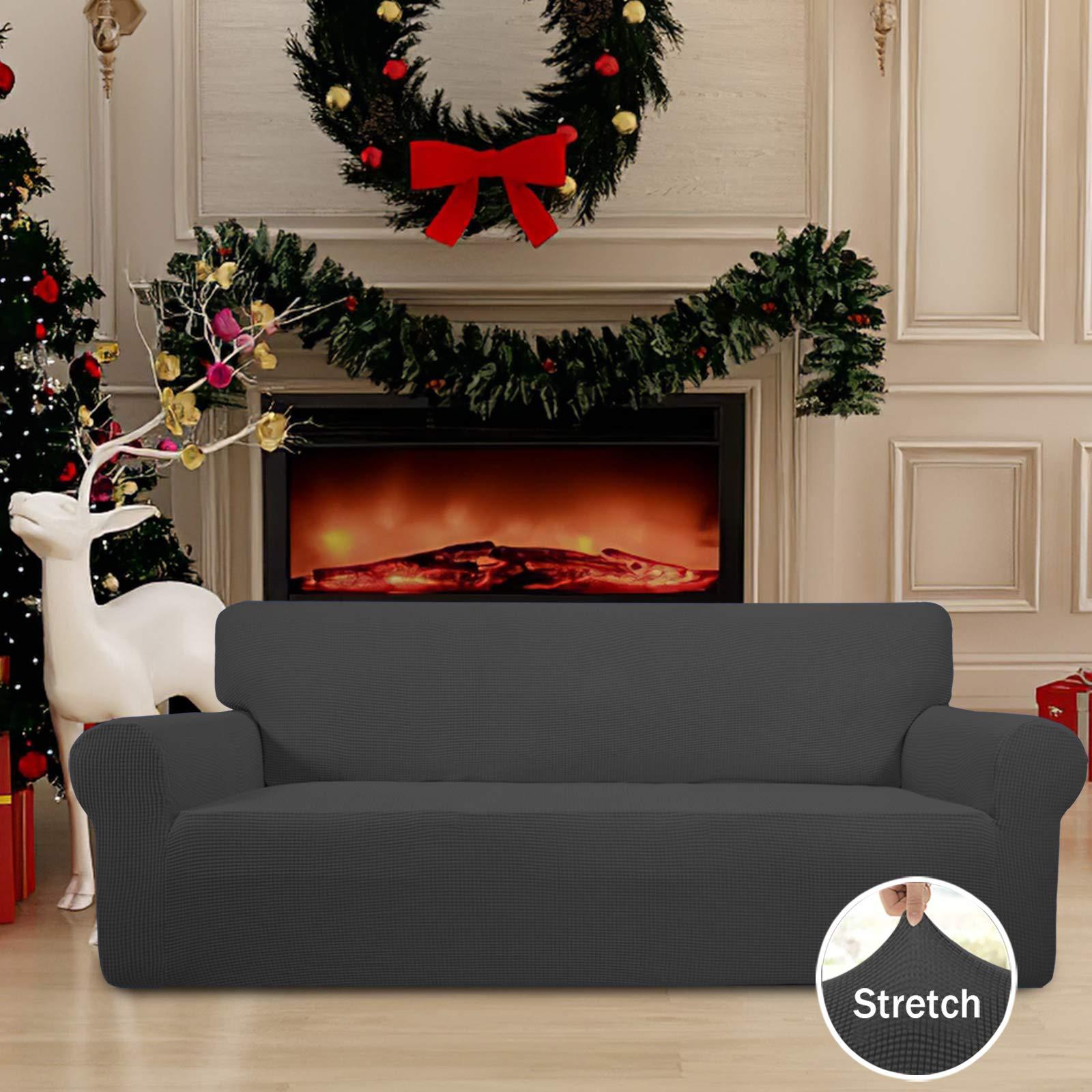 Easy-Going Stretch Sofa Slipcover 1-Piece Sofa Cover Furniture Protector Couch Soft with Elastic Bottom for Kids, Polyester Spandex Jacquard Fabric Small Checks (Sofa, Dark Gray) - Image 3