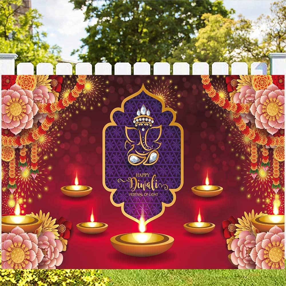KYMY Happy Diwali Backdrop - 70.8x43.3in India Festival of Lights Banner for Party Decoration - Image 2