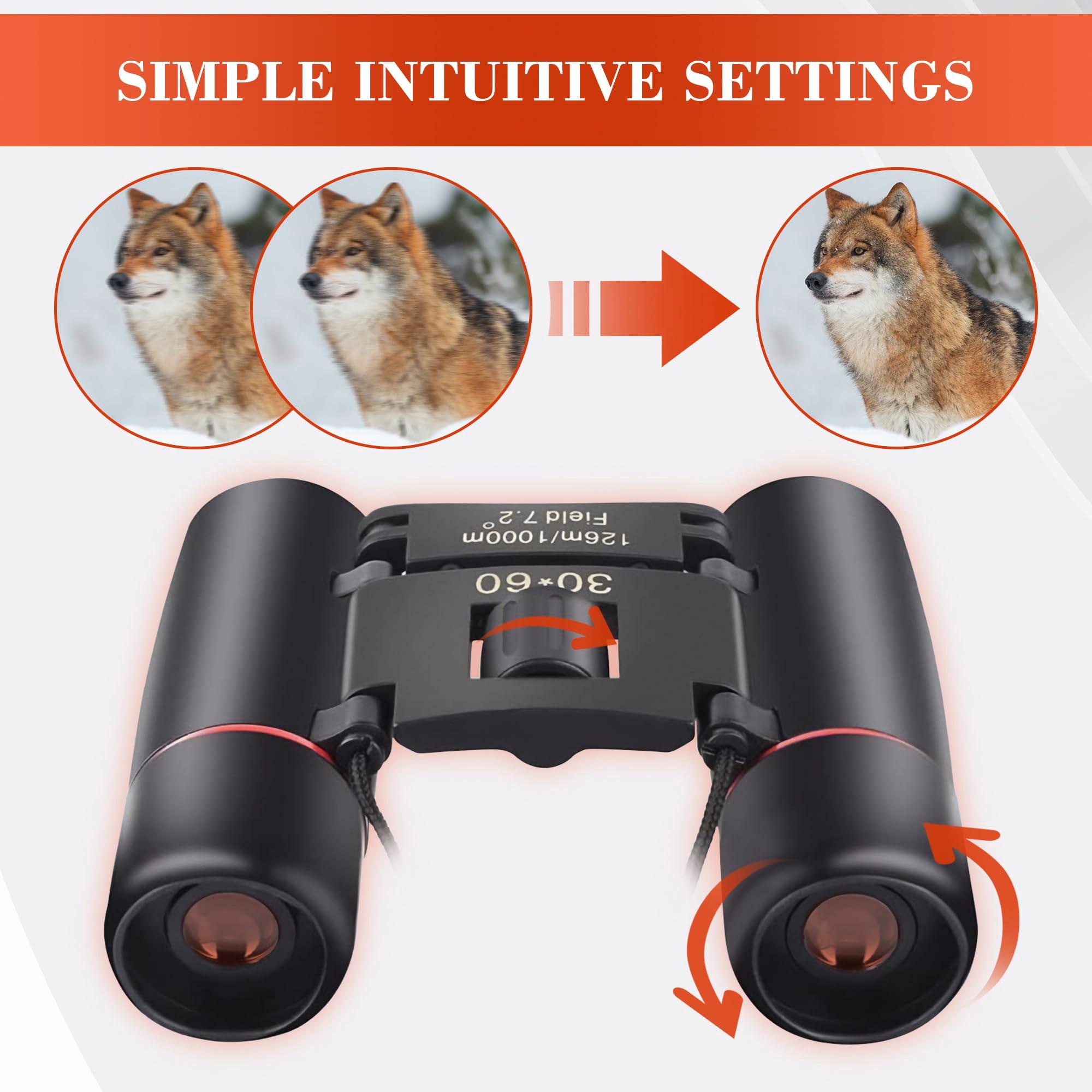 30x60 Travel Binoculars for Bird Watching – Small Binoculars for Adults with 126M/1000M Wide Field of View, 7.2° Angle & Storage Bag – Designed for Hiking, Birdwatching, and Outdoor Adventures - Image 7