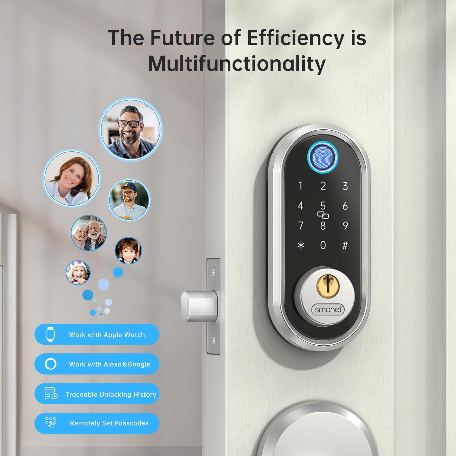 Smart Deadbolt, SMONET Fingerprint Electronic Deadbolt Door Lock with Keypad-Bluetooth Keyless Entry Front Door Digital Keypad App Control, Ekeys Sharing, App Monitoring Auto Lock for Homes and Hotel - Image 7