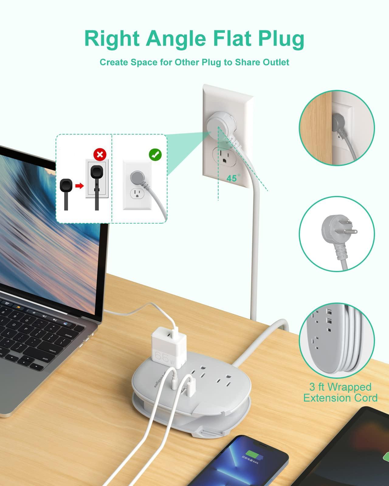 Alitayee USB C Portable Travel Power Strip with 3 Outlets 3 USB Ports Fast Charge, USB Extendable Outlet Extender with Flat Plug and 3ft Wrapped Around Extension Cord for Cruise Travel Home Office - Image 5