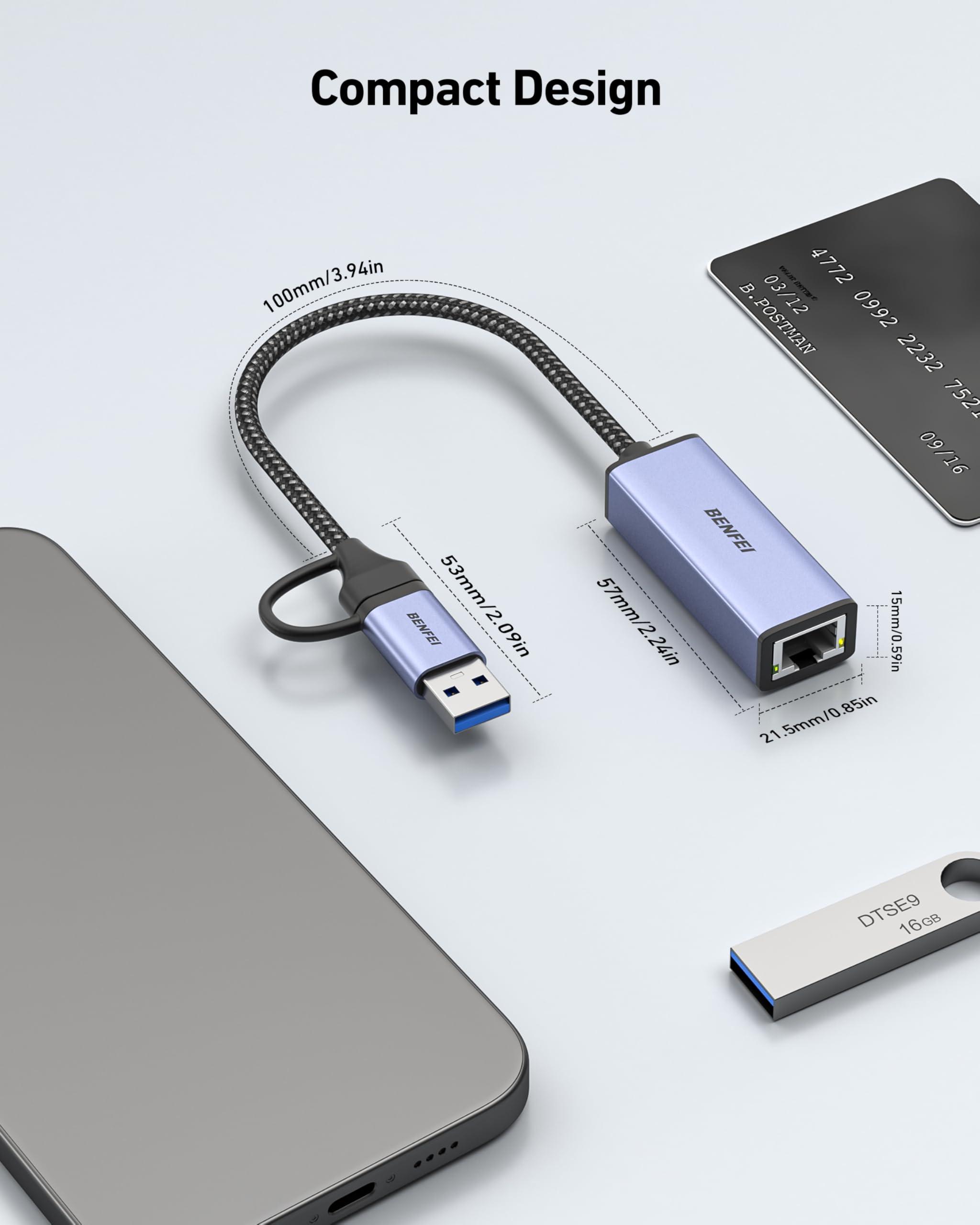BENFEI USB 3.0 to Ethernet Adapter, USB C to RJ45 Gigabit LAN (1000Mbps) Network Adapter, Compatible with MacBook/Pro/Air, Surface Pro, Windows 11/10/8/7, Mac OS [Aluminium Shell&Nylon Cable] - Image 6