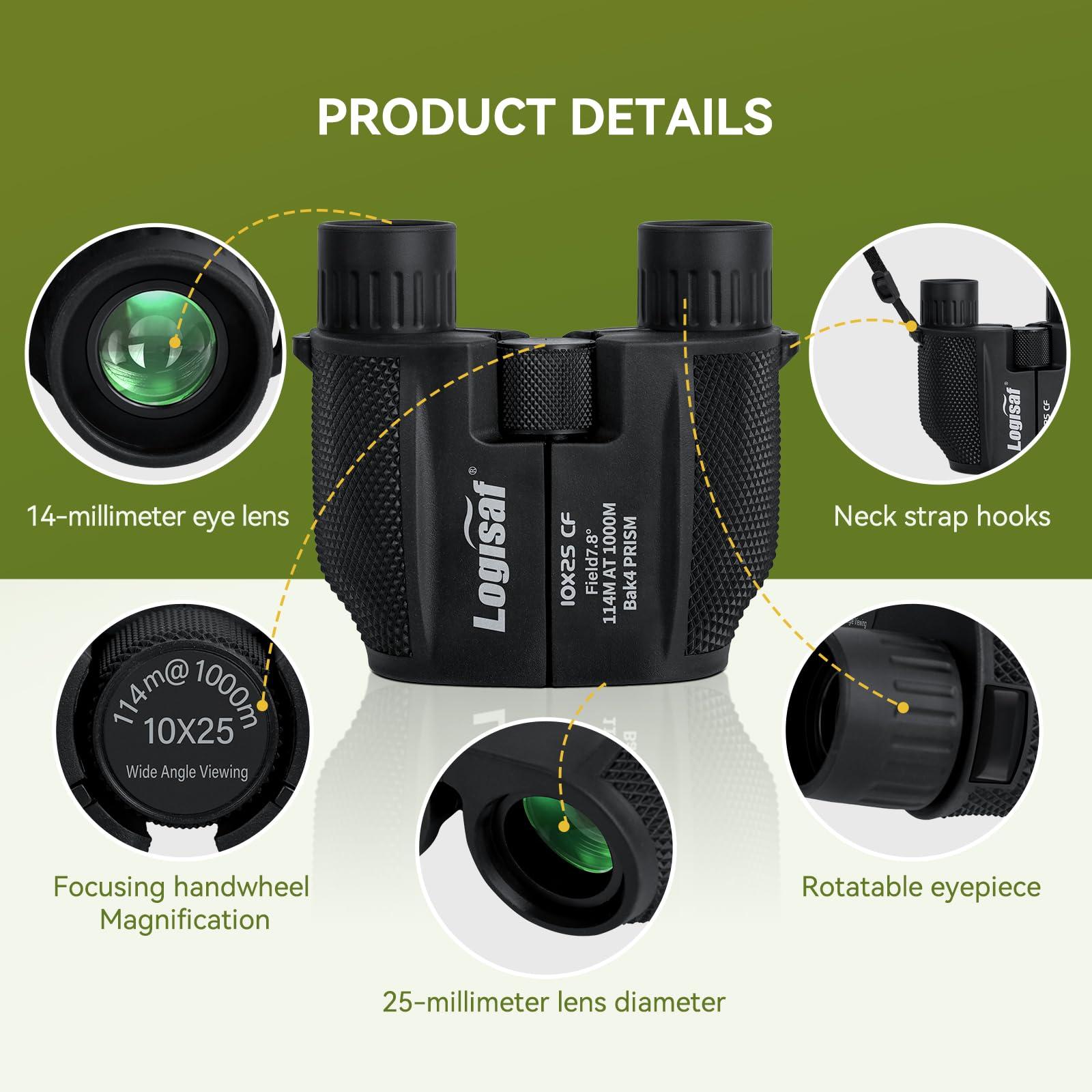 Logisaf Binoculars for Adults and Kids, 10x25 Small Compact Binoculars with Low Light Vision, Easy Focus Hunting for Bird Watching, Waterproof, Hiking Essentials & Travel Companion - Image 7