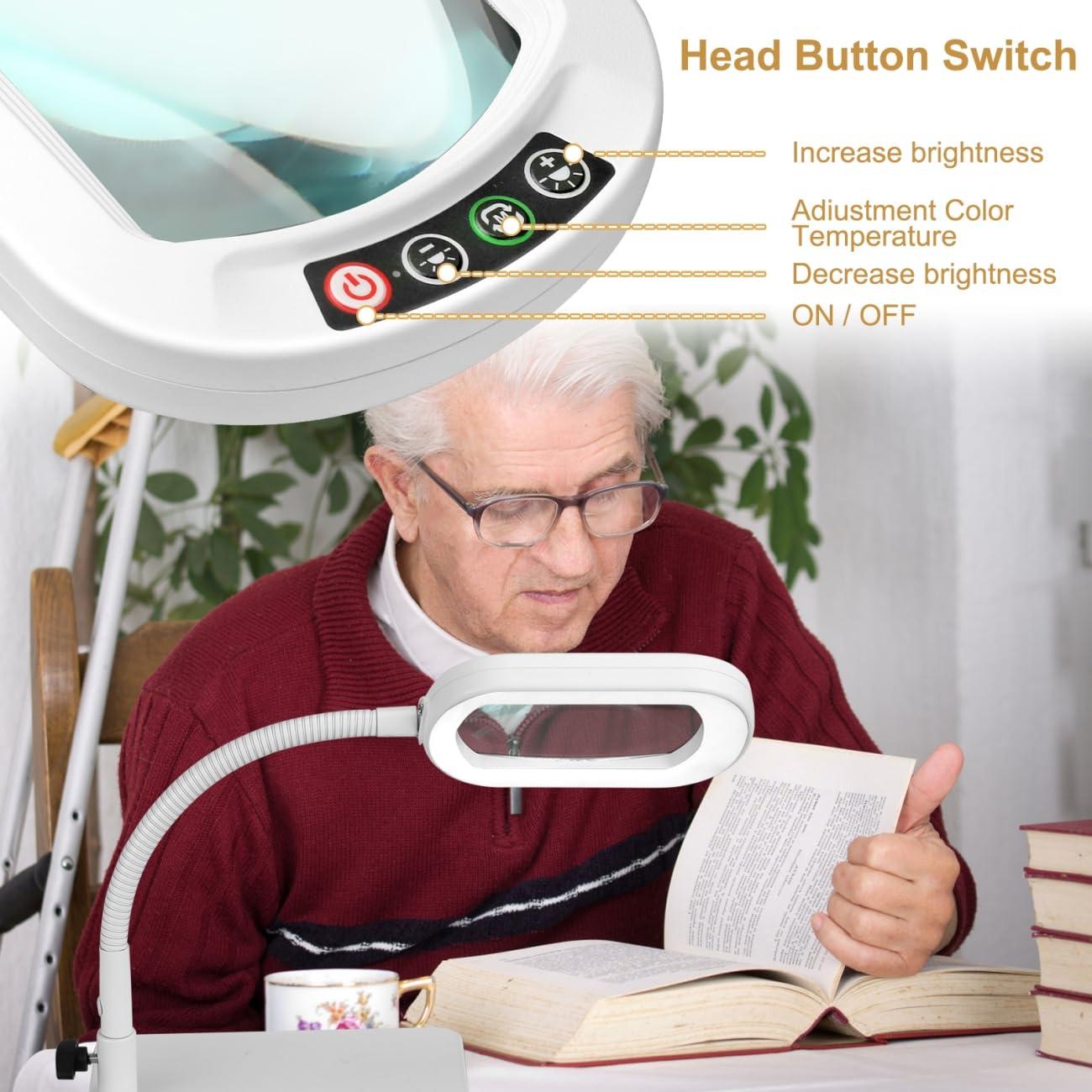 Veemagni 10X Rectangle Magnifying Glass with Light and Stand, Flexible Gooseneck LED Lighted Desk Lamp, 5 Color Modes Stepless Dimmable, Hands Free Magnifier for Reading Painting Close Work - White - Image 4