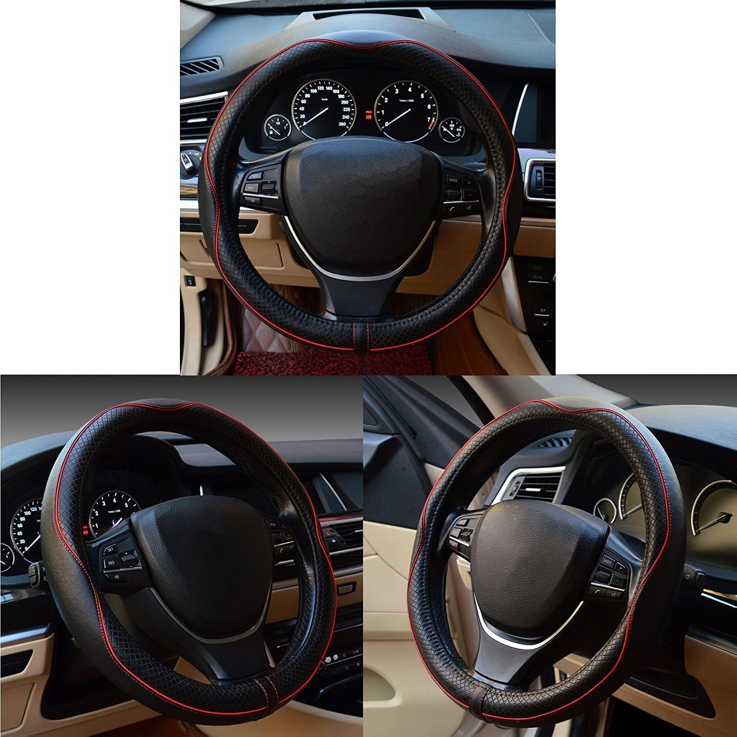 Car Steering Wheel Cover, Anti-Slip, Safety, Soft, Breathable, Heavy Duty, Thick, Full Surround, Sports Style (Black with Red line) - Image 2