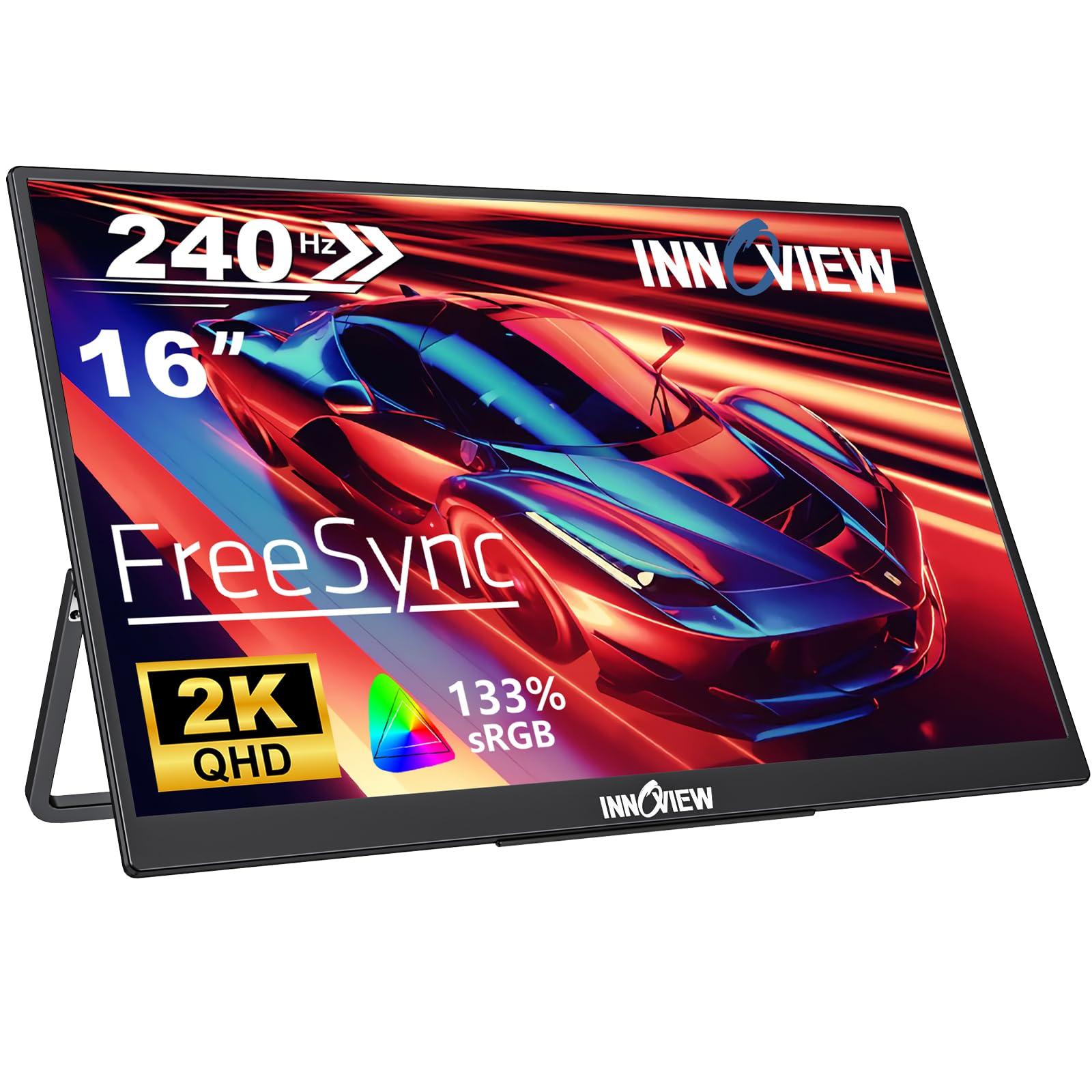 InnoView 16" 2K 240Hz Portable Monitor,133% sRGB Portable Gaming Monitor Laptop Monitors Built-in 180° Adjustable Stand Type-C HDMI IPS Eye Care External Second Screen for PS4 PS5 Switch Xbox PC
