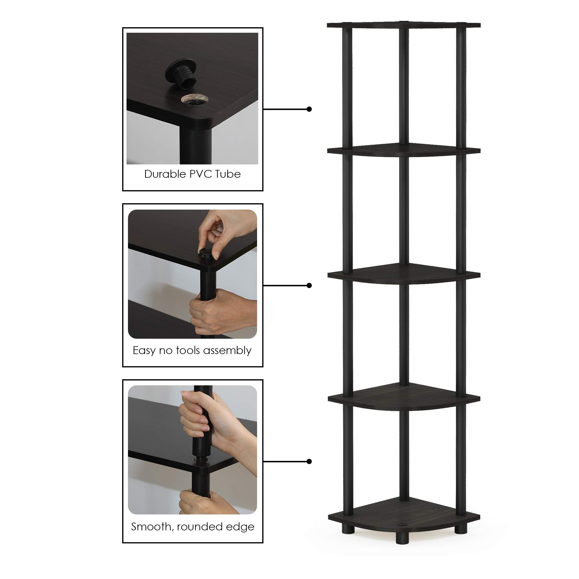 Furinno Turn-N-Tube 5 Tier Corner Display Rack Multipurpose Shelving Unit, 1-Pack, Espresso/Black - Image 6