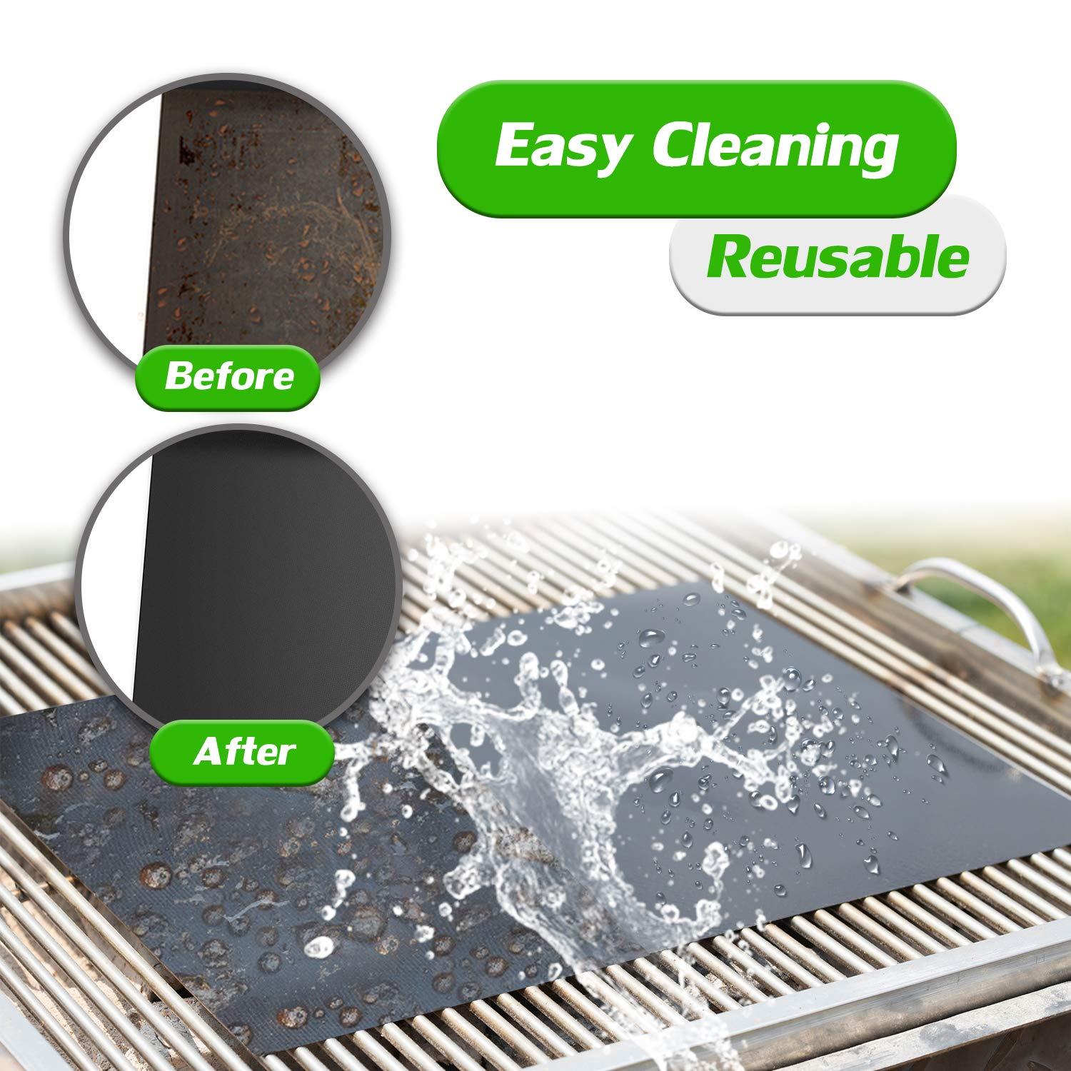 RENOOK Grill Mat Set of 6-100% Non-Stick Reusable Mats for Gas, Charcoal or Electric Grills - Easy to Clean - 15.75 x 13-Inch, Black - Image 6