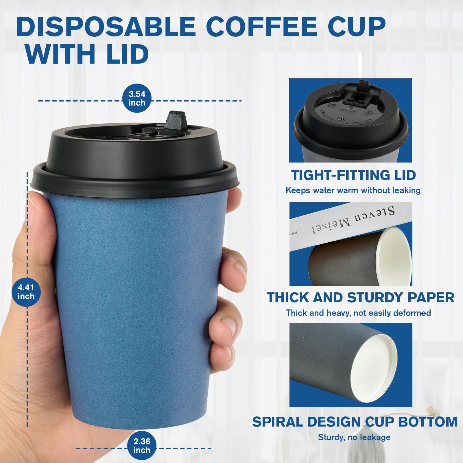 LITOPAK 100 Pack 12 oz Disposable Paper Coffee Cups with Lids for Coffee, Water, Juice, or Tea, Blue and Gray Hot Paper Cups for Home, Restaurant, Store, and Cafe - Image 3