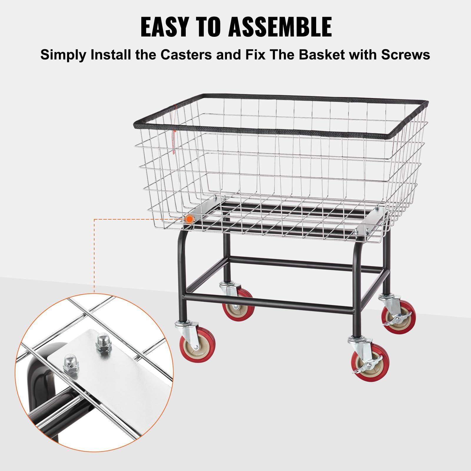 VEVOR Wire Laundry Cart, 2.8Bushel Wire Laundry Basket with Wheels, 26.7''x21.7''x26.4'' Commercial Wire Laundry Basket Cart, Steel Frame with Chrome Finish, 4" Casters - Image 6