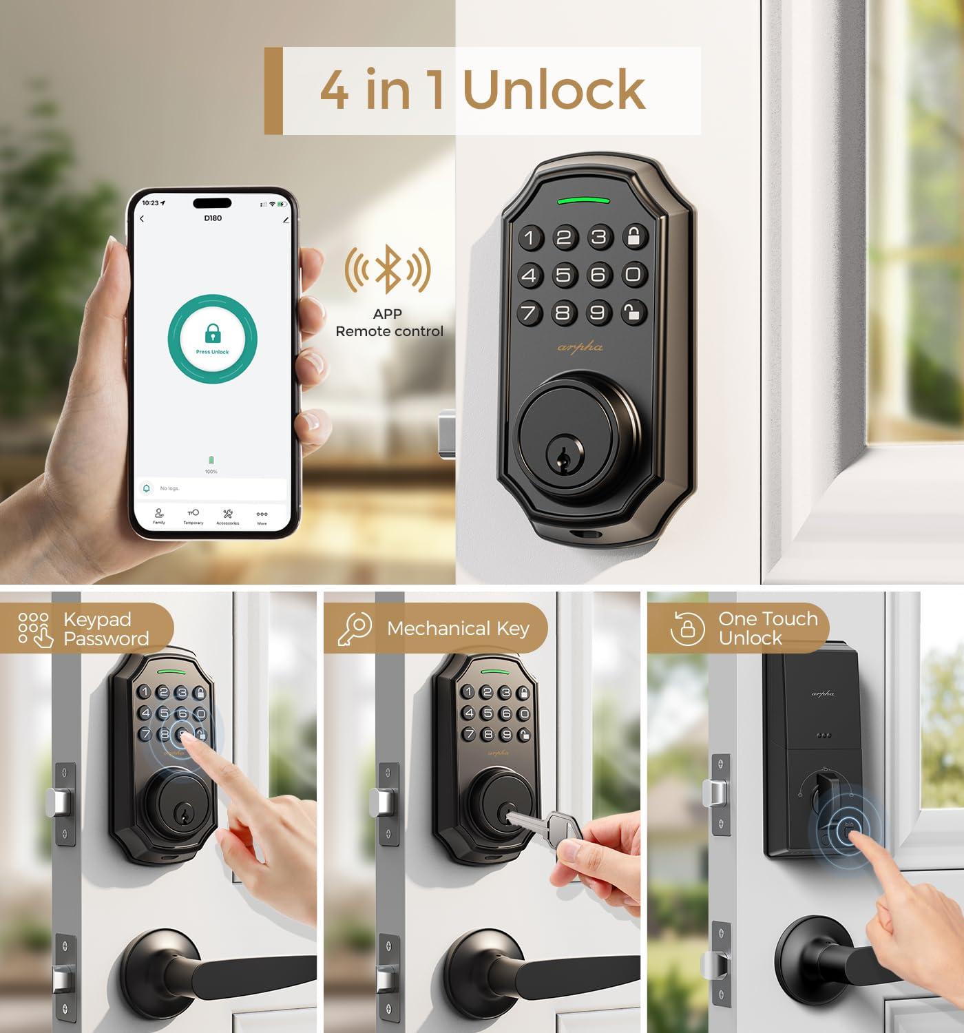 Keyless Entry Door Lock With 2 Handle Set - App Control Electronic Keypad - 100 Code Capacity - Front Door Set - One Time Code - Auto Lock Easy Installation - Image 2