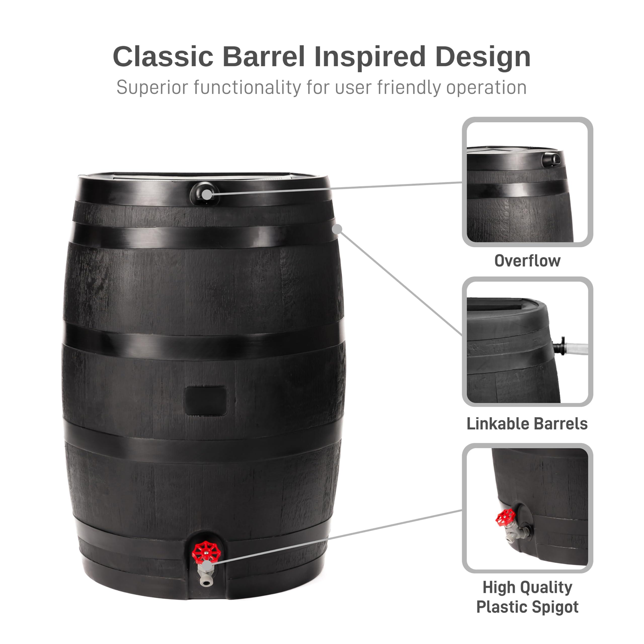 RTS Home Accents 50-Gallon ECO Rain Barrel Made with 100% Recycled Plastic, Flat Back Rain Water Collection Barrel, Soaker Hose Included, Black - Image 4
