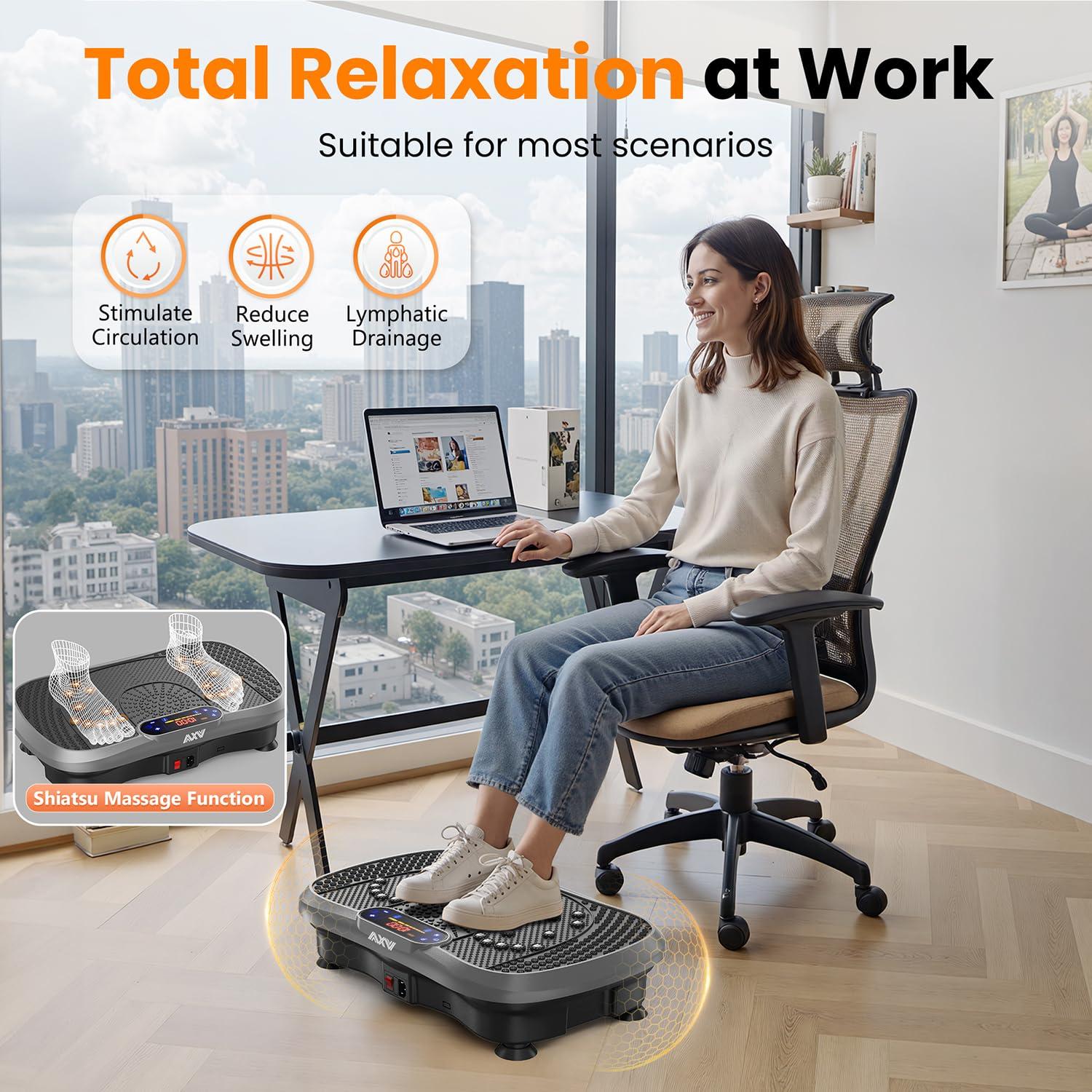 AXV Vibration Plate Fitness Platform Exercise Machine Vibrating Lymphatic Drainage Shaking Full Body Shaker Workout Vibrate Stand Shake Board Sport Gym for Weight Loss Fat Burner for Women Men - Image 6