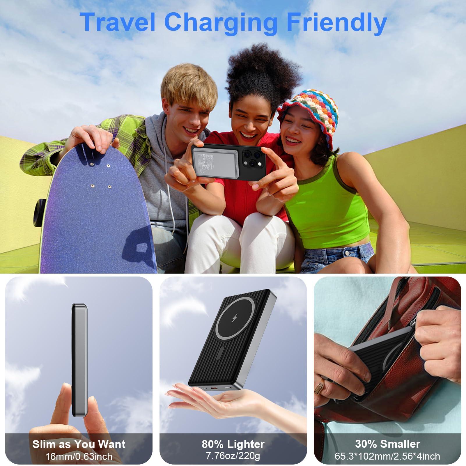 Wireless Portable Charger, 10000mAh Magnetic Power Bank Compatible for Samsung Galaxy S25 Ultra/S25/S24 FE/S23/S22/S21/S20,20W Fast Charging Magsafe Battery Pack USB C Cable for iPhone 16 15 14 13 - Image 6