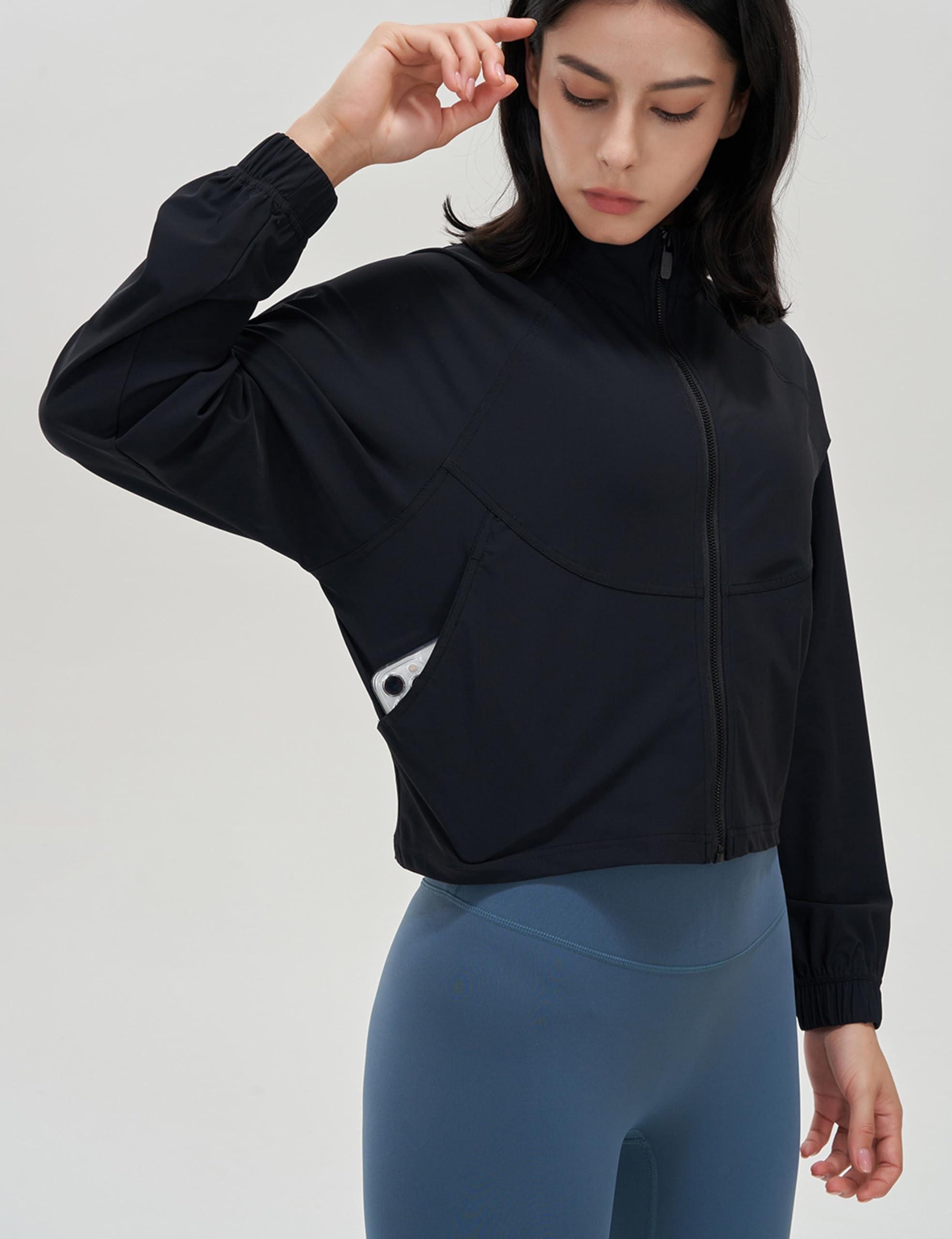 UANEO Womens Athletic Cropped Jacket Zip Up Long Sleeve Workout Tops Gym Yoga Running Sports Shirts Jackets - Image 4