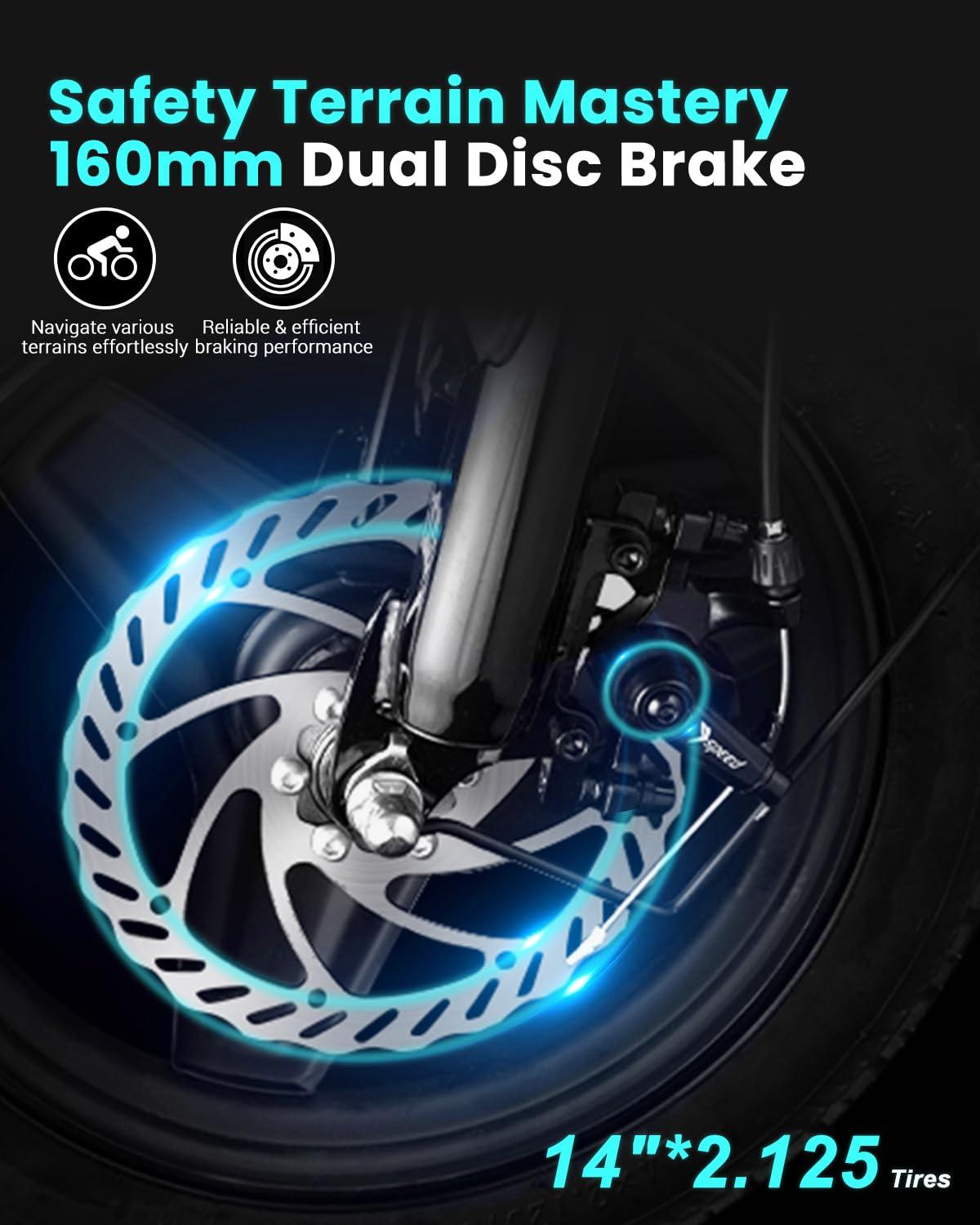 Favoto Folding Electric Bike with Removable 499Wh Battery - 400W Power(Peak 600W Brushless Motor) 48V, Multiple Suspension Foldable Ebike,3-Speed, Mini E Bikes 14" Tires for Adults/Teens - Image 6