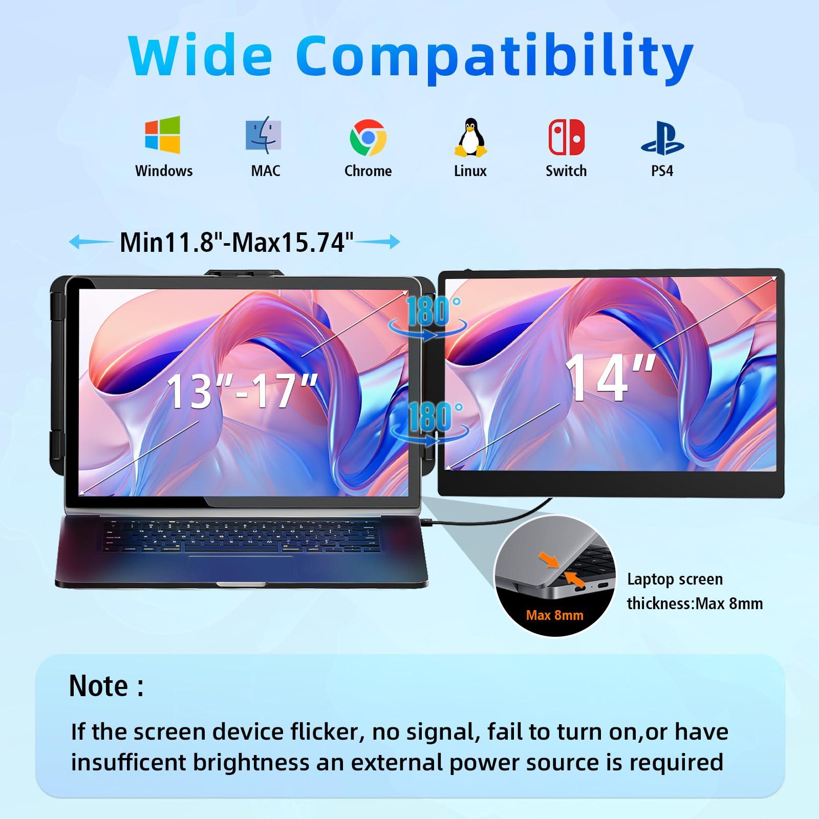 BKVOO Laptop Screen Extender Travel Monitor - 14" Dual Portable Monitor IPS FHD 1080P Travel Work Extra Screen Plug n Paly USB-C HDMI Port Compatible with Wins Mac Chrome Dex Fits 13-17" Laptops - Image 3