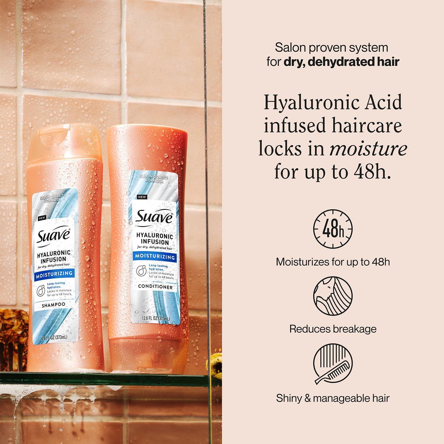 Suave Hydrating Shampoo and Conditioner Set, Hyaluronic Infusion – Moisturizing Hair Products for Dry, Damaged Hair Repair, 12.6 Oz Ea - Image 3