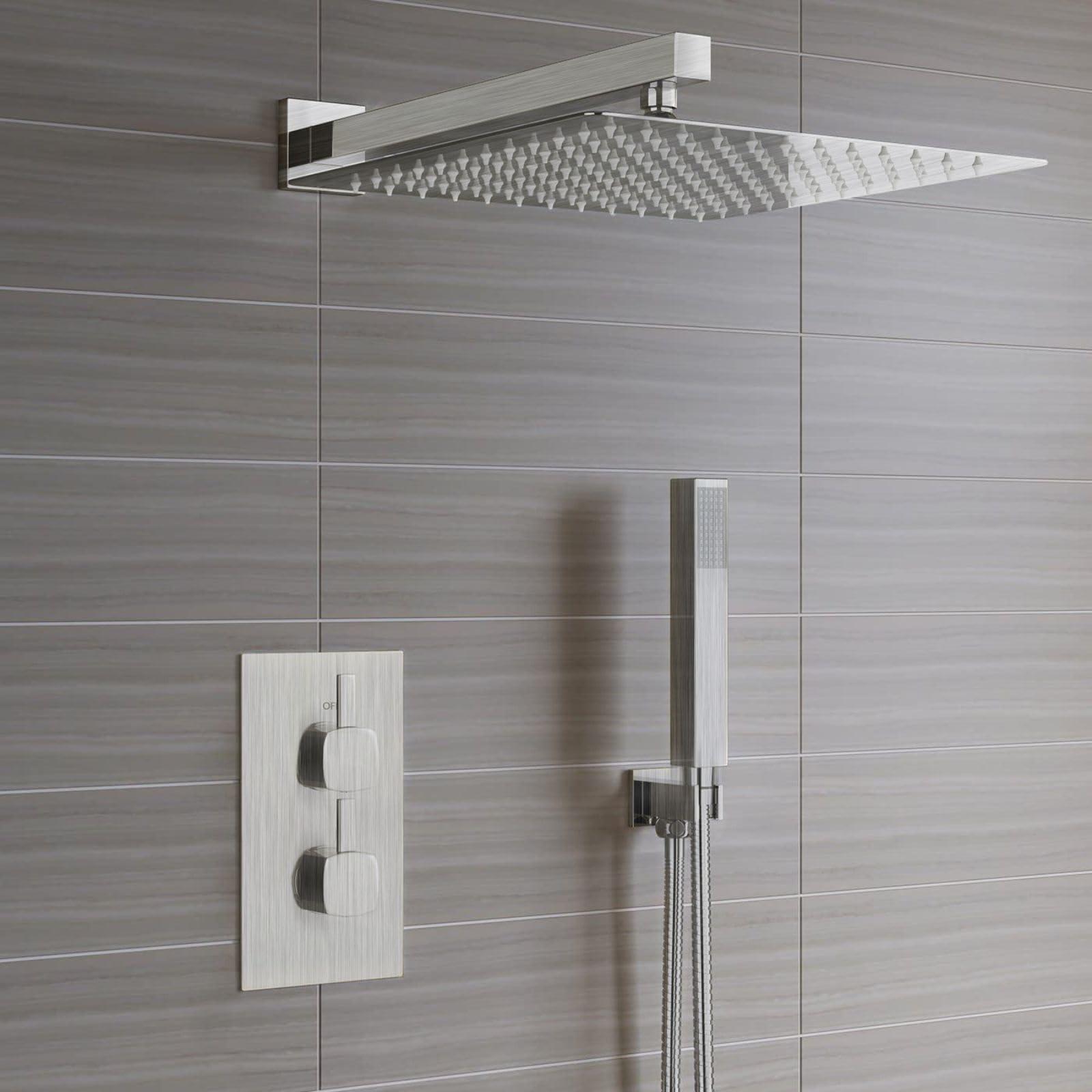 Voolan All Metal Shower Head with Extension Arm, Stainless Steel Waterfall Rainfall Showerheads, High Flow Bathroom Square Rain Shower Head (10’’ Shower Head with 16’’ Shower Arm, Brushed Nickel) - Image 7