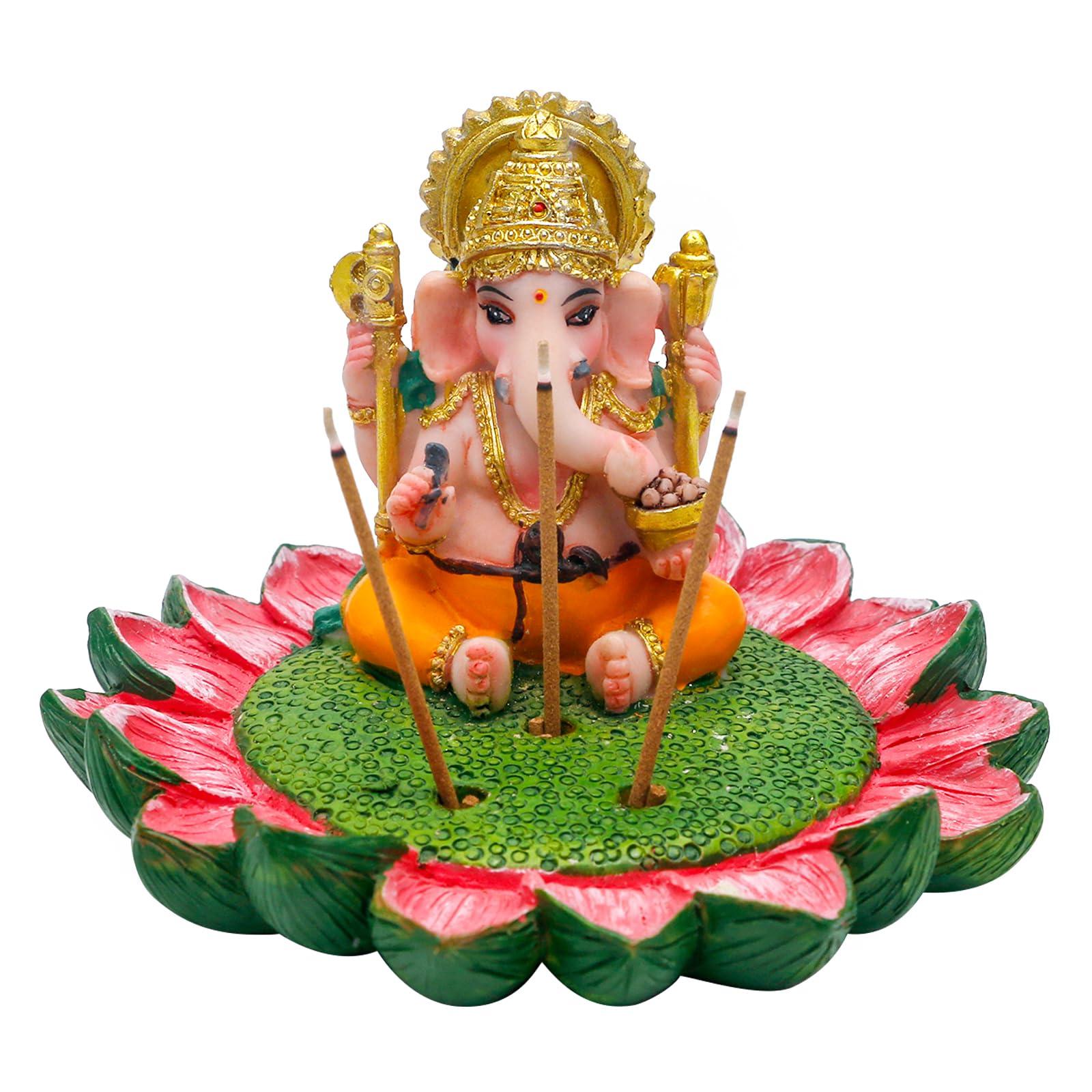 alikiki Hindu God Ganesha Idol Statue - 3.8" L Ganesh Incense Burner/Holder India Ganapati Pooja Item Home Office Temple Mandir Shrine Altar Diwali Puja Decor Ideal Gifts for Indian Friend Relative