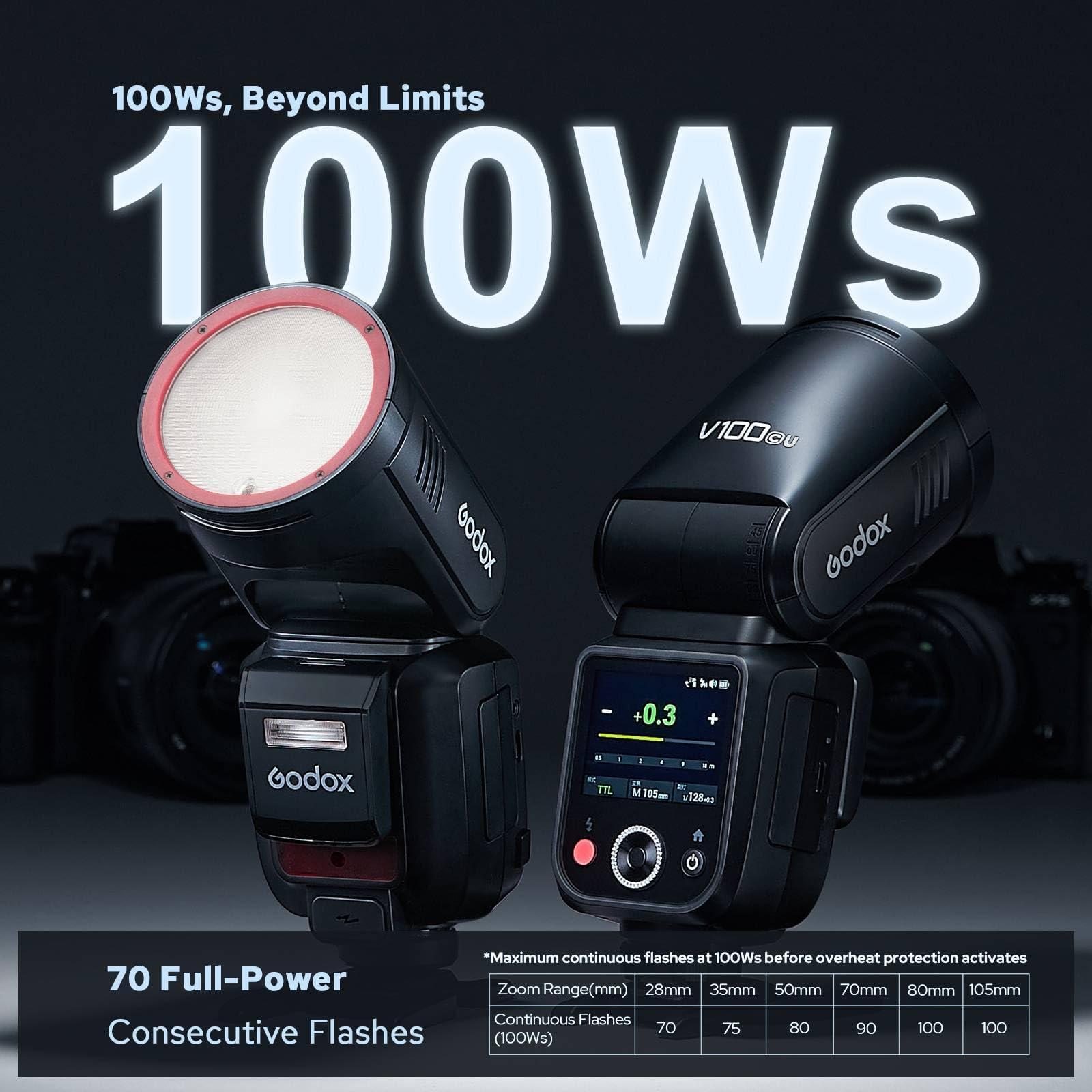 Godox V100-C USA Version Flash for Canon, V100-CU Touchscreen Speedlite with 100Ws Maximum Output, Detachable Sub Flash, USB-C Charge Battery, 2.4G Wireless 1/8000s HSS TTL Camera Flash Speedlight - Image 4