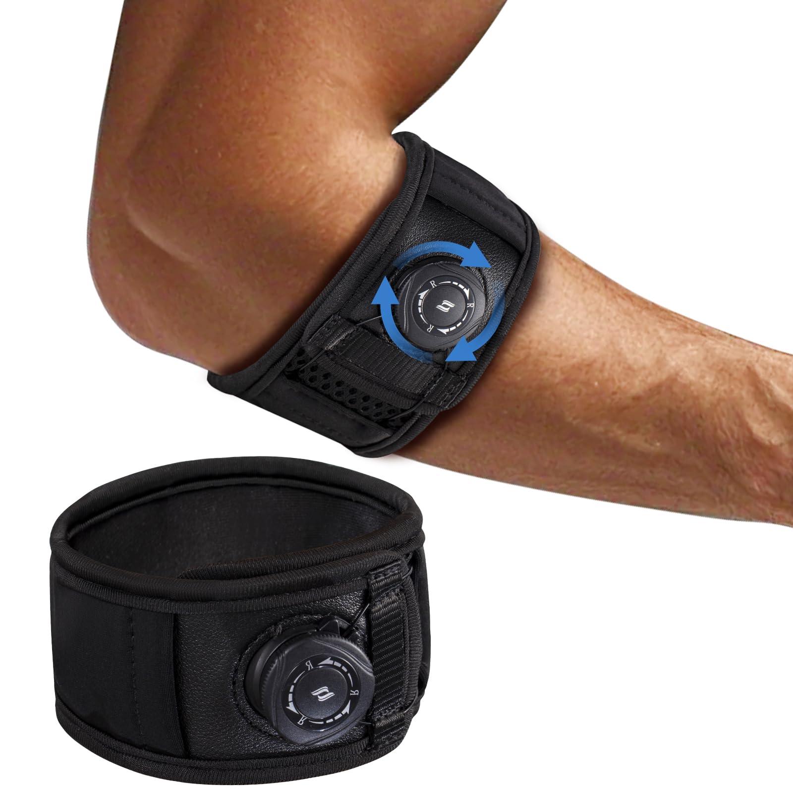 Tennis Elbow Brace for Men & Women (S/M for Smaller Arms Only), Elbow Brace for Tendonitis and Tennis Elbow and Golfer's Elbow, Adjustable Elbow Strap (Black, Small)