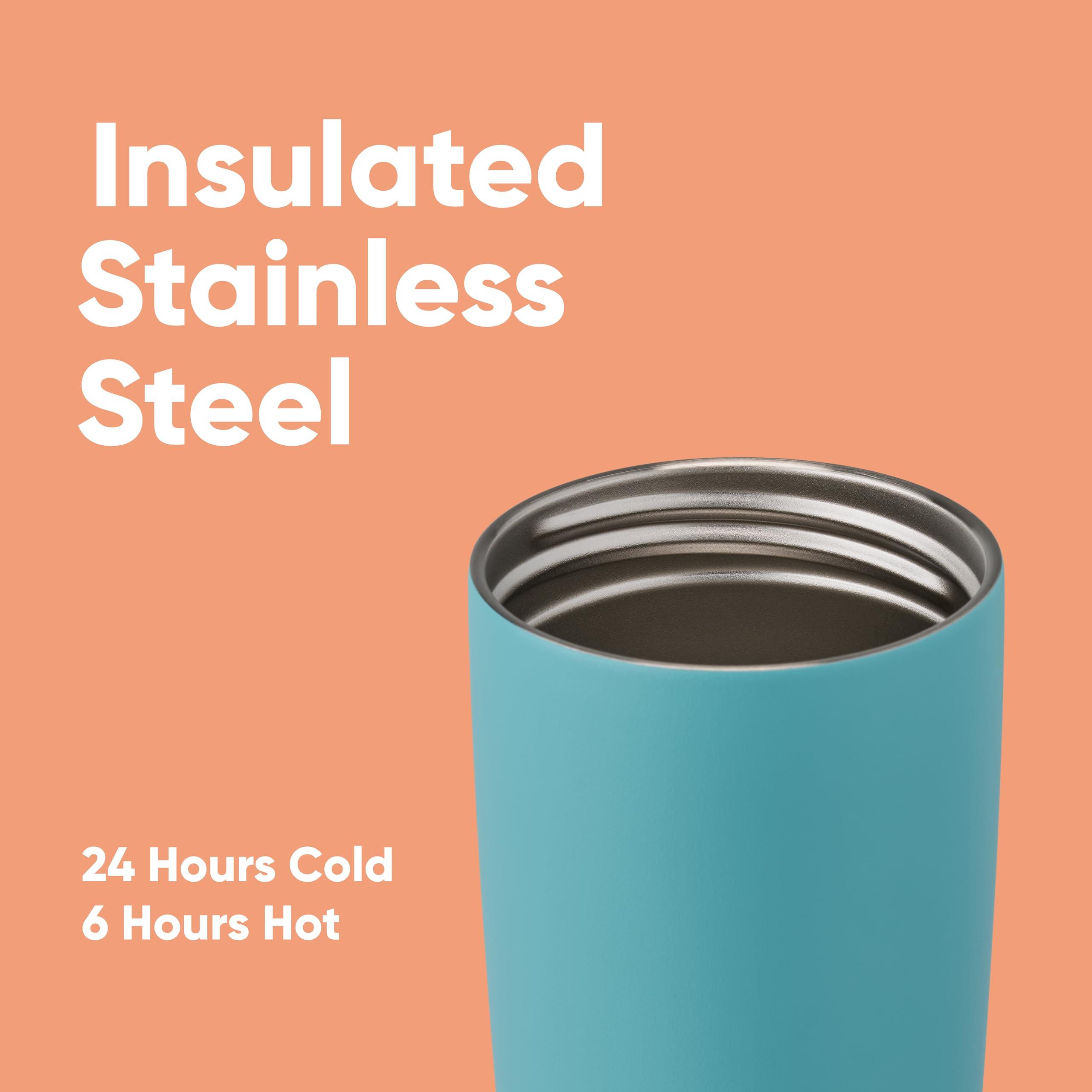 Owala SmoothSip Slider Insulated Stainless Steel Coffee Tumbler, Reusable Iced Coffee Cup, Hot Coffee Travel Mug, BPA Free 20 oz, Grey/Blue (Beachy Breeze) - Image 4