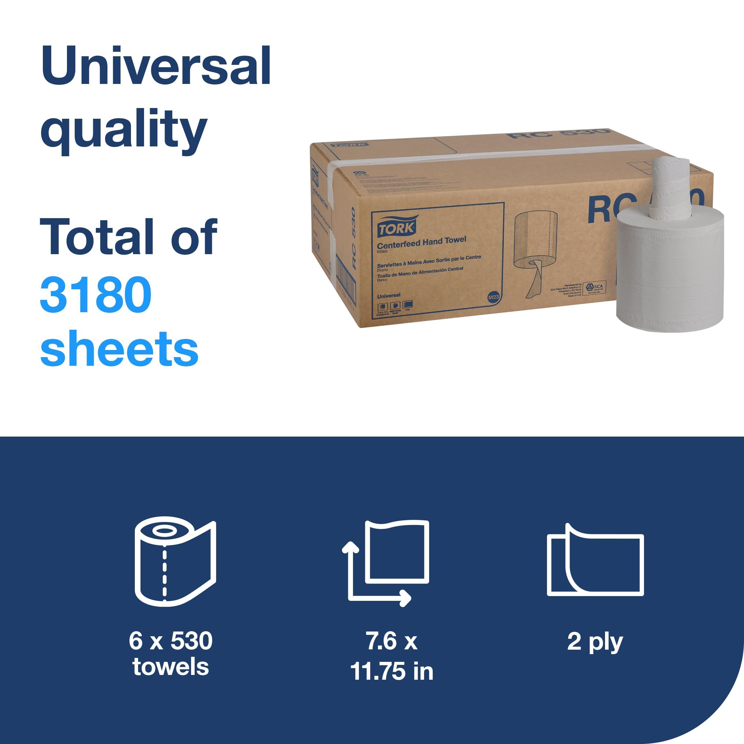 Tork Centerfeed Hand Towel White One-at-a-time Dispensing, M23 Compatible 6 Rolls x 530 Sheets (RC530) - Image 3