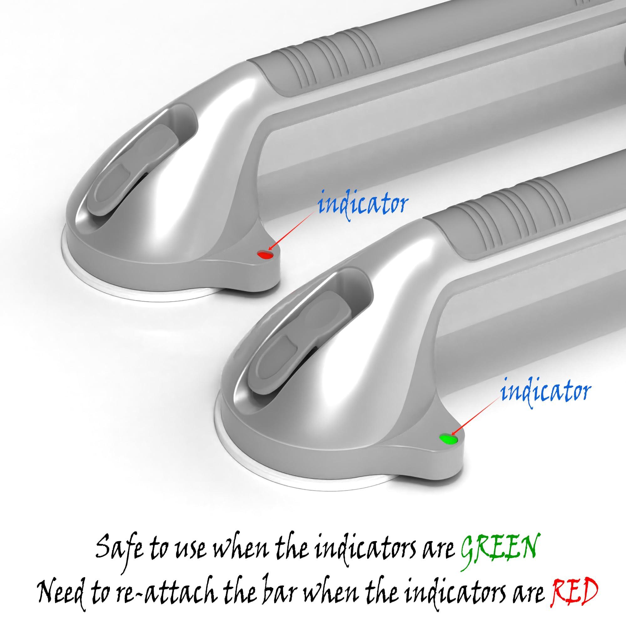 AquaChase 17“ Suction Shower Grab Bar with Indicators, Tool-Free Installation, Steady Handle for Balance Assist for Bathtub, Toilet, Bathroom, Dual Tone, Silver/Gray 2-Pack - Image 2