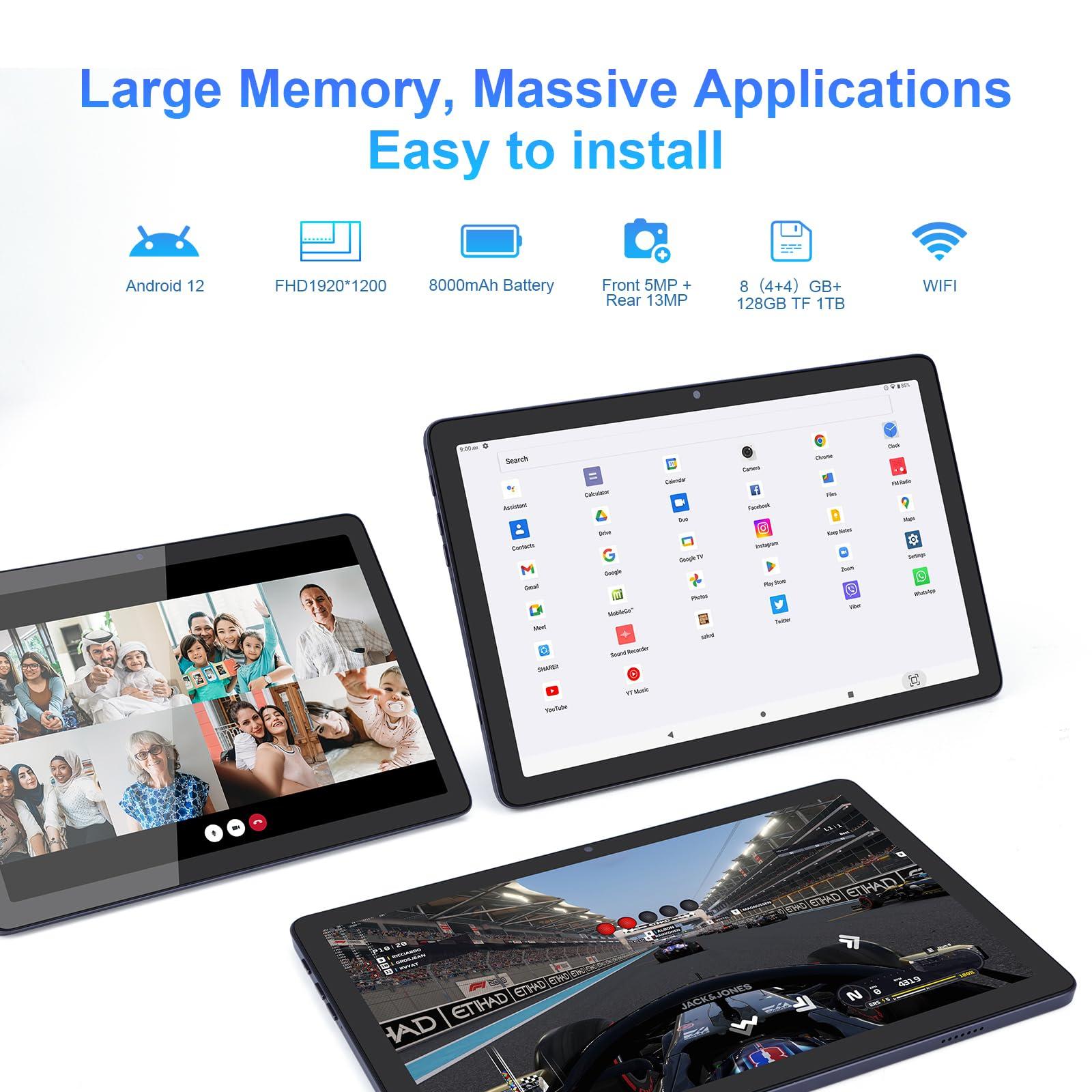C idea 10.1 inches Tablet,Android 12.0 Tablet 8GB RAM 128GB ROM (1TB TF),1920 * 1200 Full HD Screen,8 Core Unisoc T606 CPU,2.4G/5G WiFi,8MP+13MP Camera,6000mAh Long Battery,Face Unlocked(Gray) - Image 4