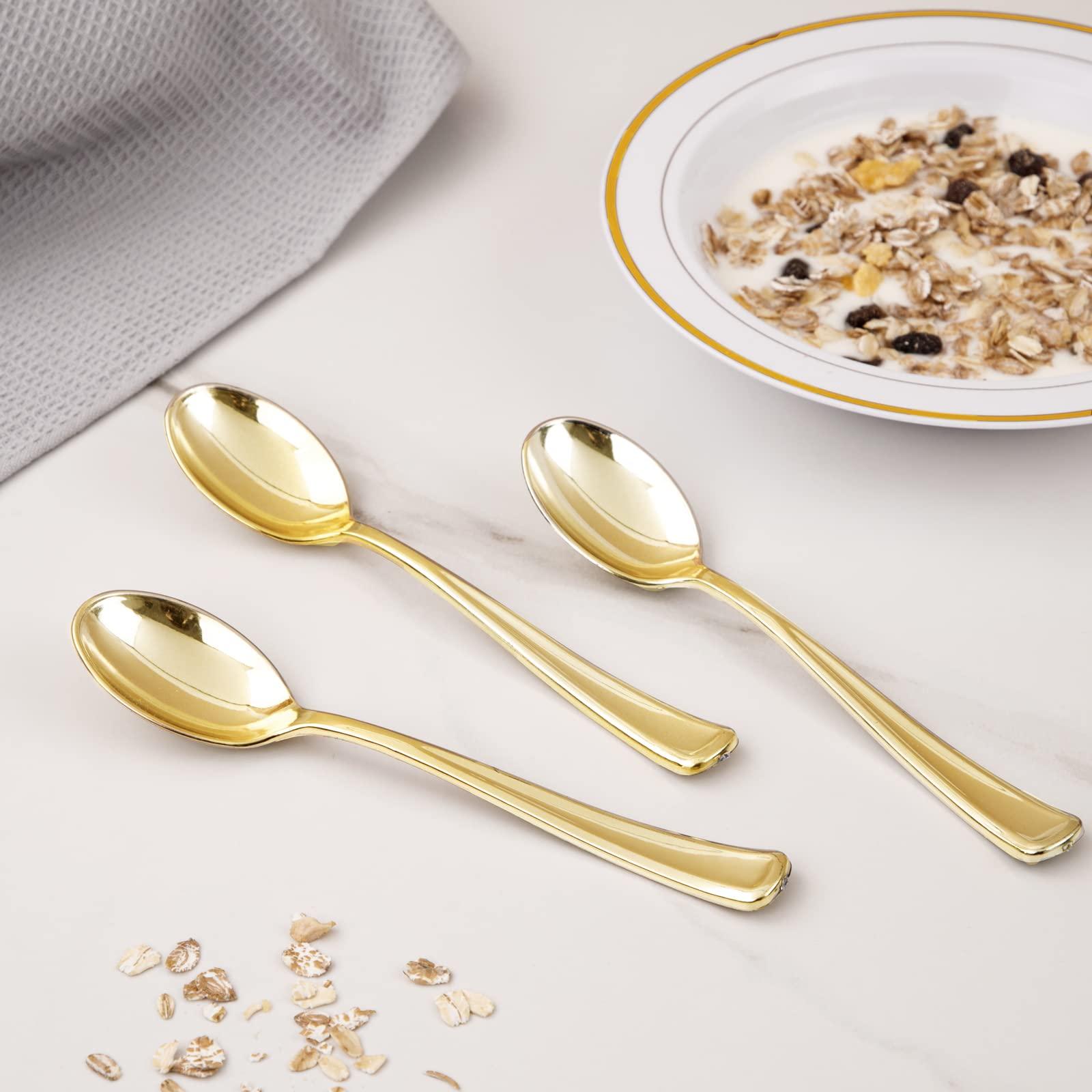 Liacere 200 Pack Gold Plastic Spoons - 6.7 inch Heavy Duty Plastic Spoons - Heavyweight Gold Disposable Spoons for Parties & Weddings & Restaurants & New Year - Image 9
