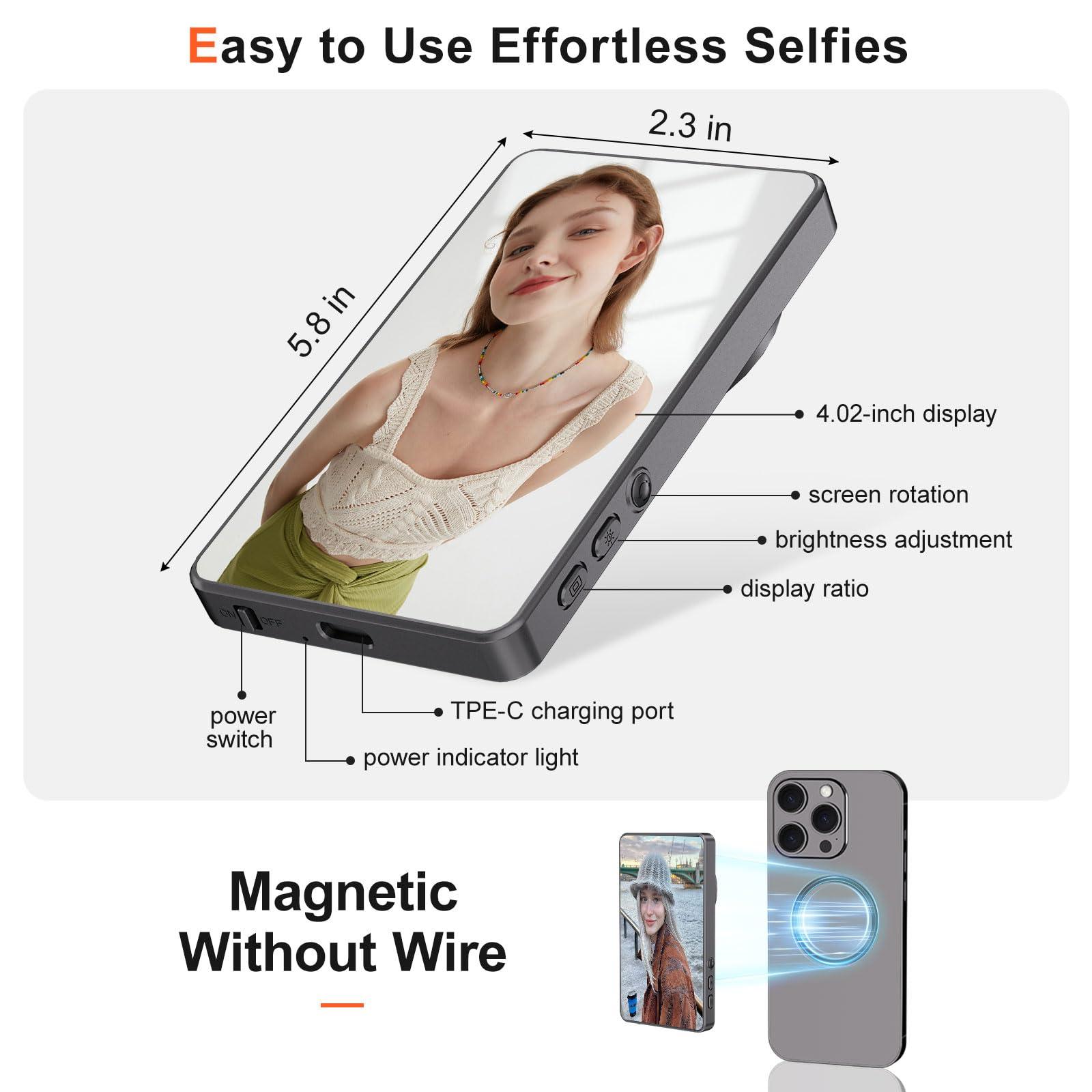 MYW Selfie Monitor Screen Phone, Vlog Selfie Monitor Screen Support Wireless Synchronization, 0 Latency, Remote Control Operation, 1800mAh Battery, Back Camera for iPhone & Android Phone - Image 5