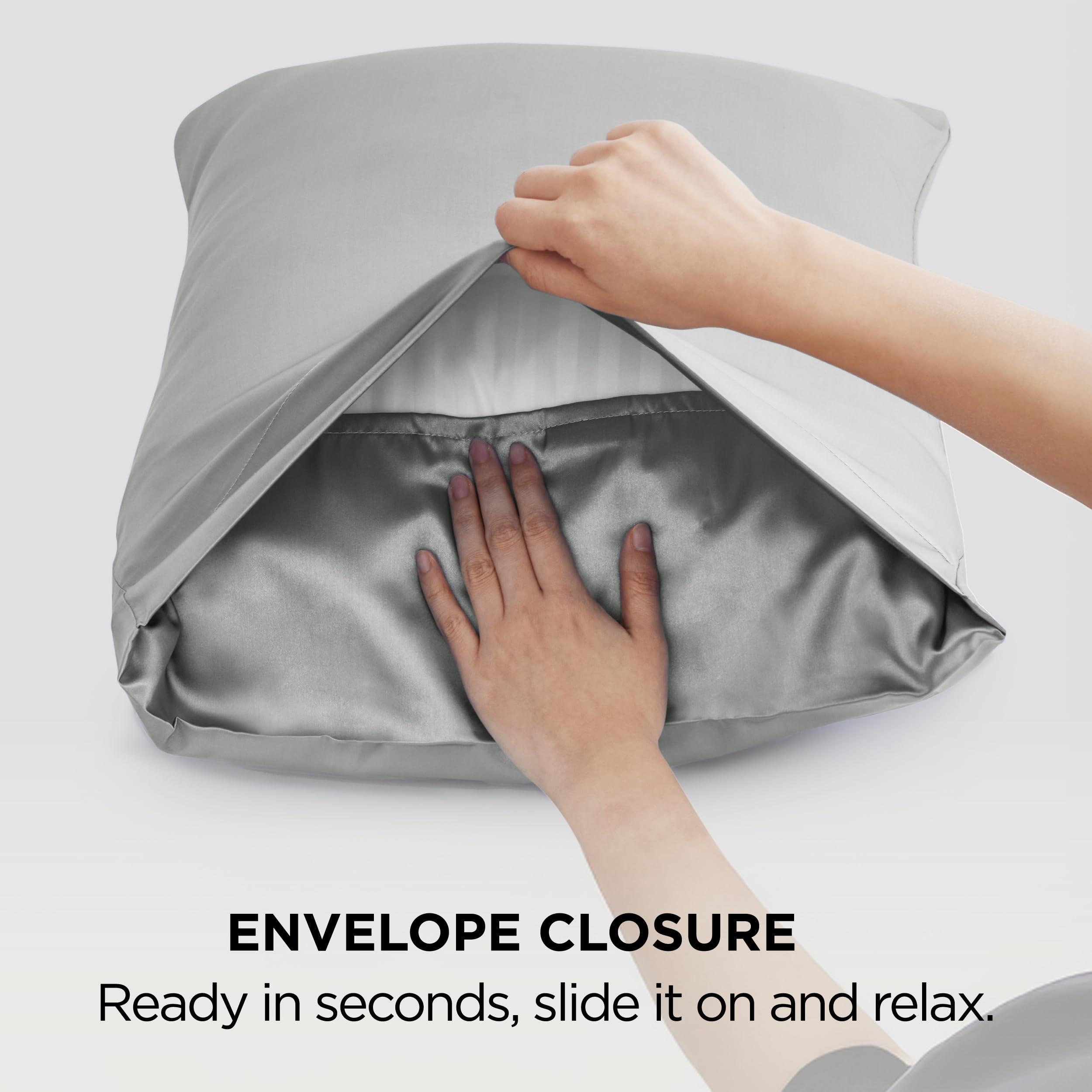Bedsure Satin Pillowcase, Similar to Silk Pillow Cases Queen Size Set of 2, Cooling Pillow Case for Hot Sleepers with Envelope Closure, Gifts for Women Men, Silver Grey, 20x30 Inches, 2pcs - Image 8