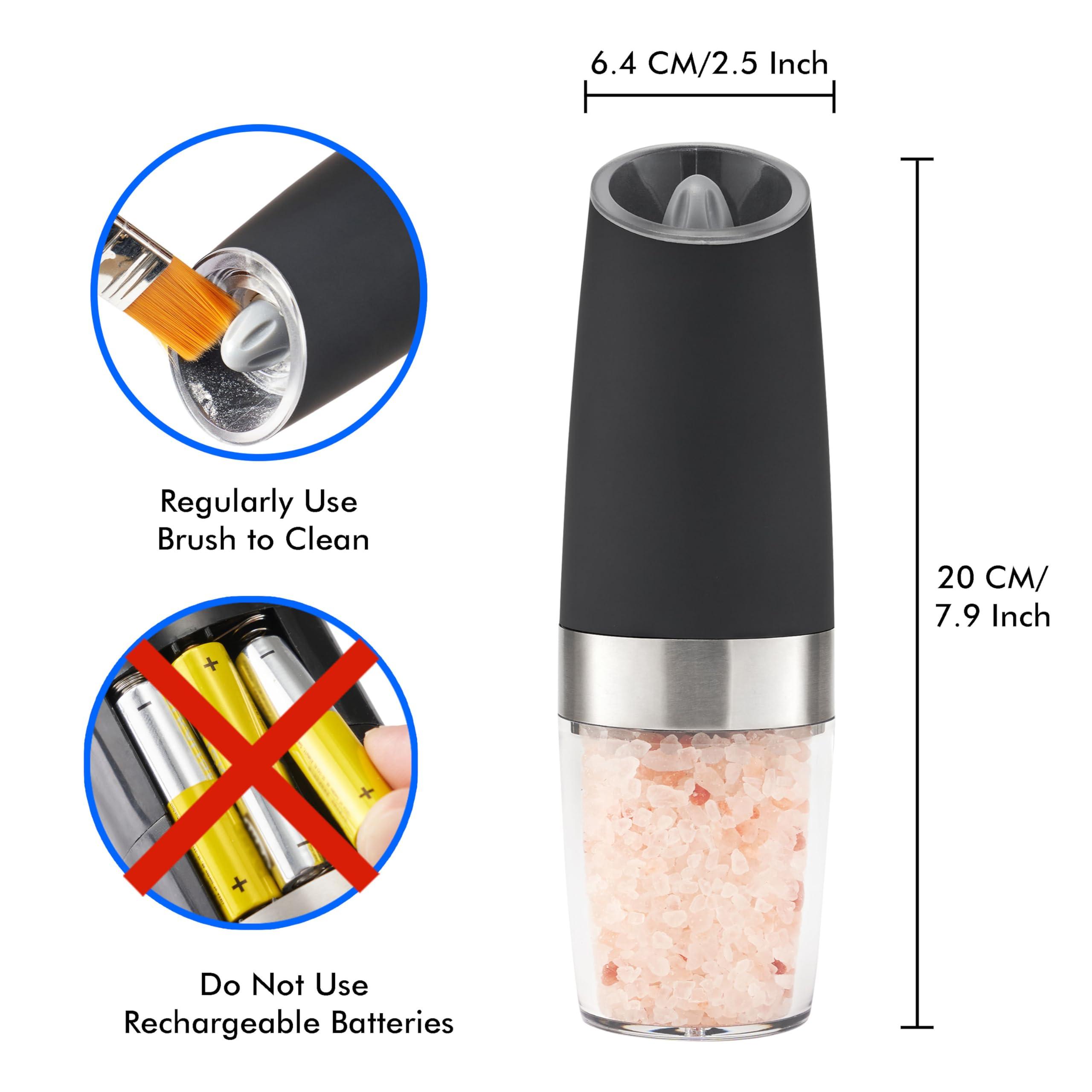 Gravity Electric Pepper and Salt Grinder Set, Battery Operated Pepper Mill with Blue LED Light, One Hand Operation, Flip to Grind, Adjustable Coarseness - Image 3