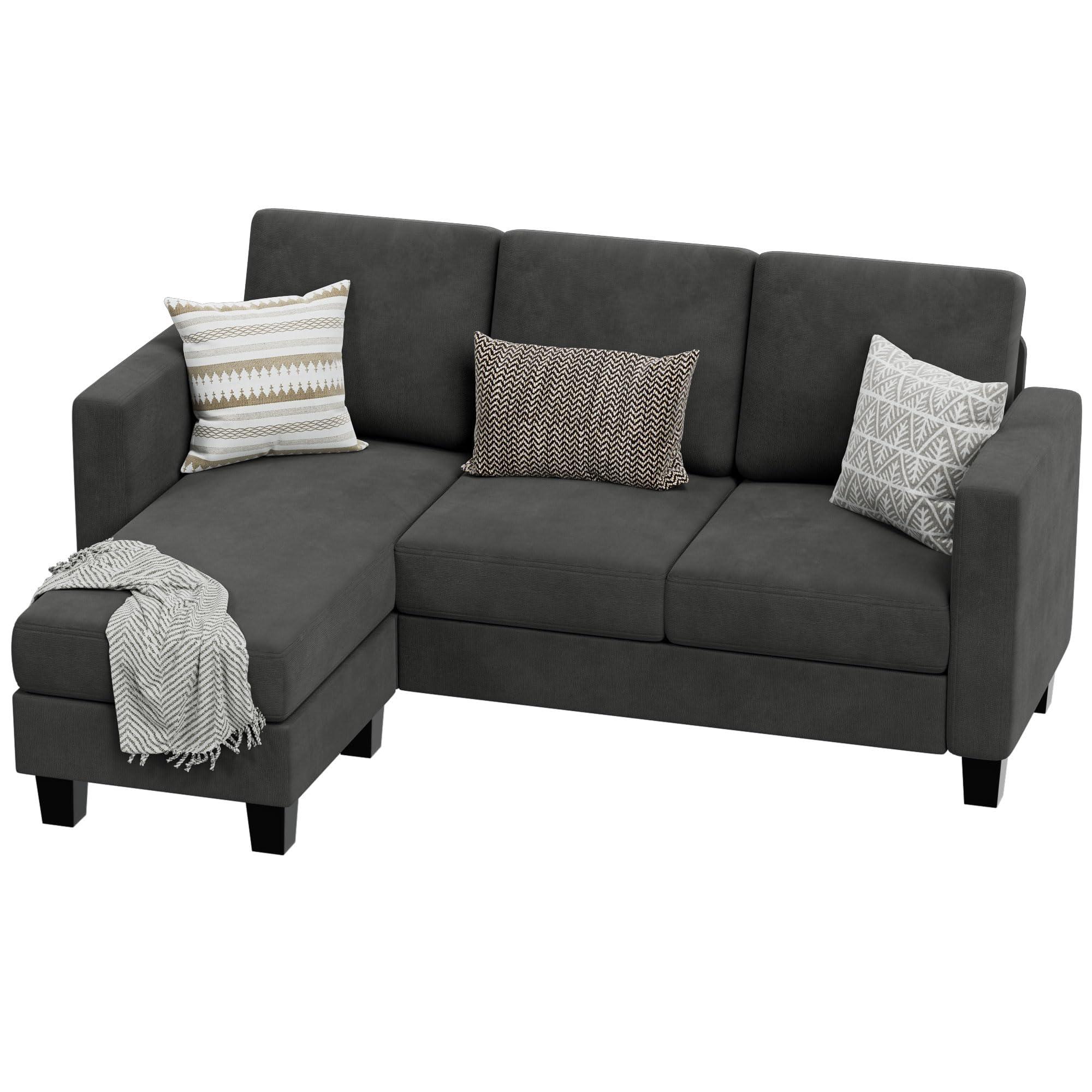 VICTONE Convertible Sectional Sofa Couch, 3 Seat L-Shaped Sofa with Linen Fabric Ottoman Small Couch for Small Apartments, Living Room and Office (Linen Fabric, Dark Gray) - Image 8