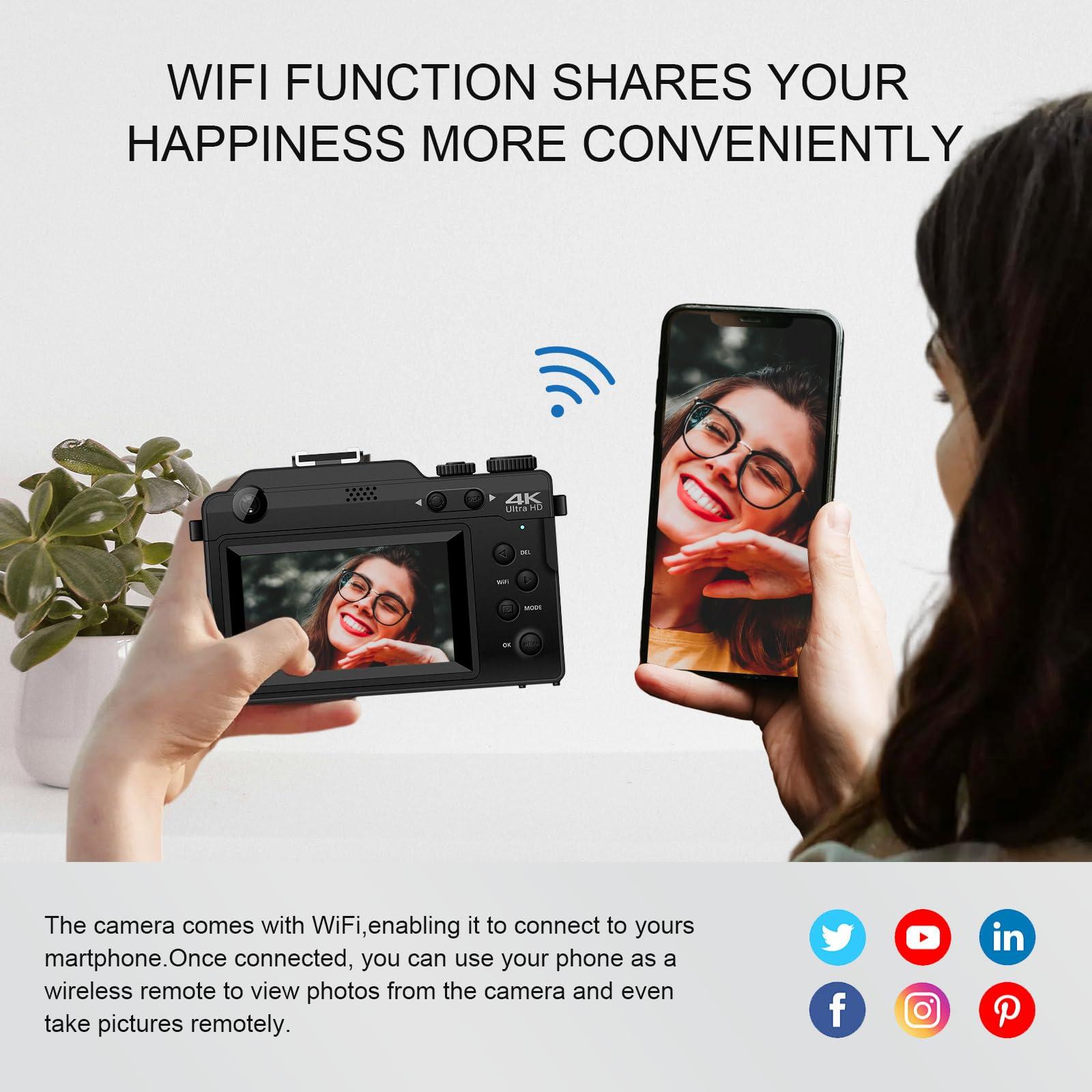 Yatao Digital Camera with WiFi, 64MP Photography and 4K 5K Vlogging Camera Kit for YouTube, Front and Rear Dual Camera for Convenient Selfie, Equipped with 64GB Micro Card - Image 4