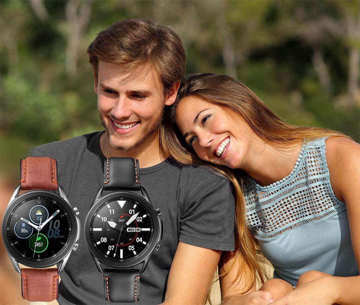 Galaxy Watch 3 45mm Bands 2 Pack, Compatible with Samsung Band, Width 22mm Leather, for Men Women Quick Release Smart Straps Unisex Size(Black+Brown) - Image 6
