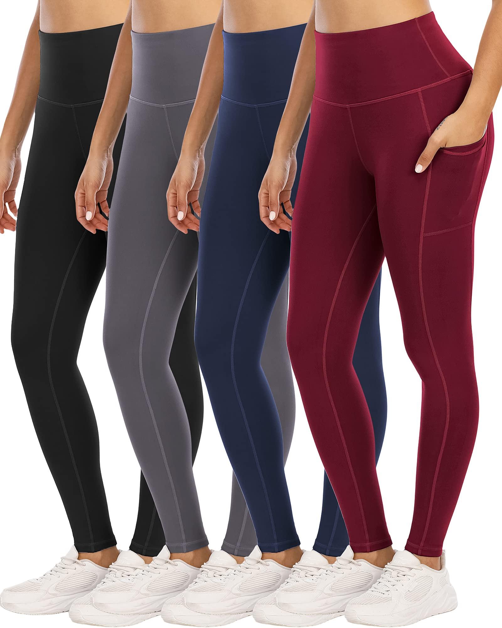 YOUNGCHARM 4 Pack Leggings with Pockets for Women,High Waist Tummy Control Workout Yoga Pants