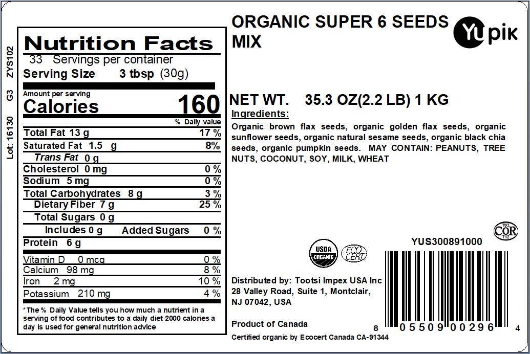 Yupik Organic Super 6 Seeds Mix, 2.2 lb (35.2 oz), GMO-Free, Kosher, Vegan, Rich in Fiber, Nutritious Raw Snack & Topping, With Brown & Golden Flax Seeds, Sunflower, Sesame, Chia & Pumpkin Seeds - Image 2
